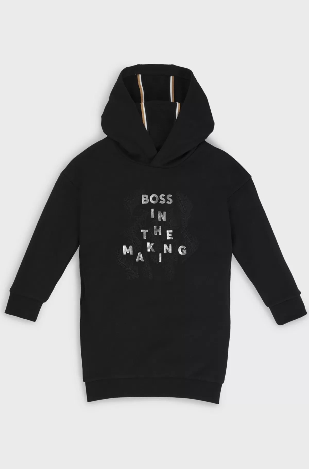 HUGO BOSS Hættetrøjekjole Til Børn I Bomuld Med Stræk Og Signaturprint Sort Best Sale