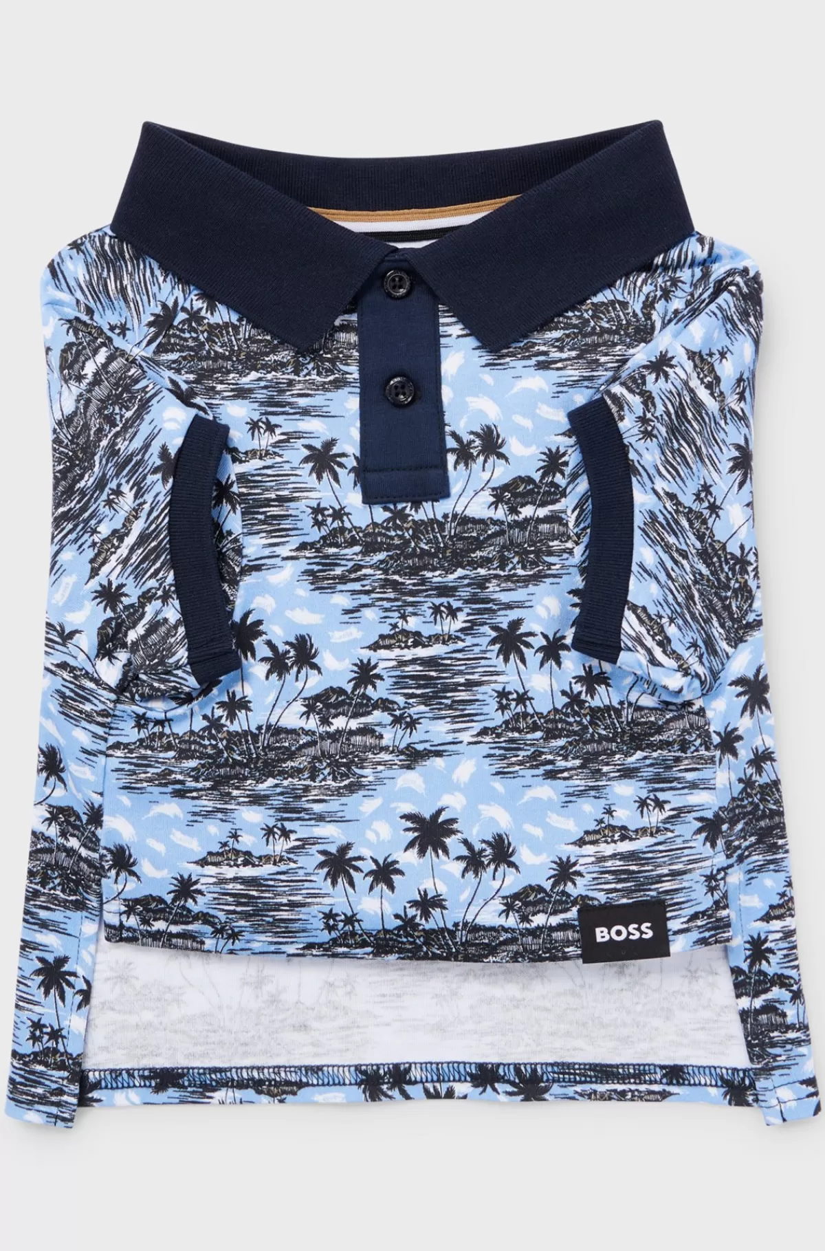 HUGO BOSS Hundepoloshirt I Bomuld Med Tryk Med Palmetræ Lyseblå Outlet