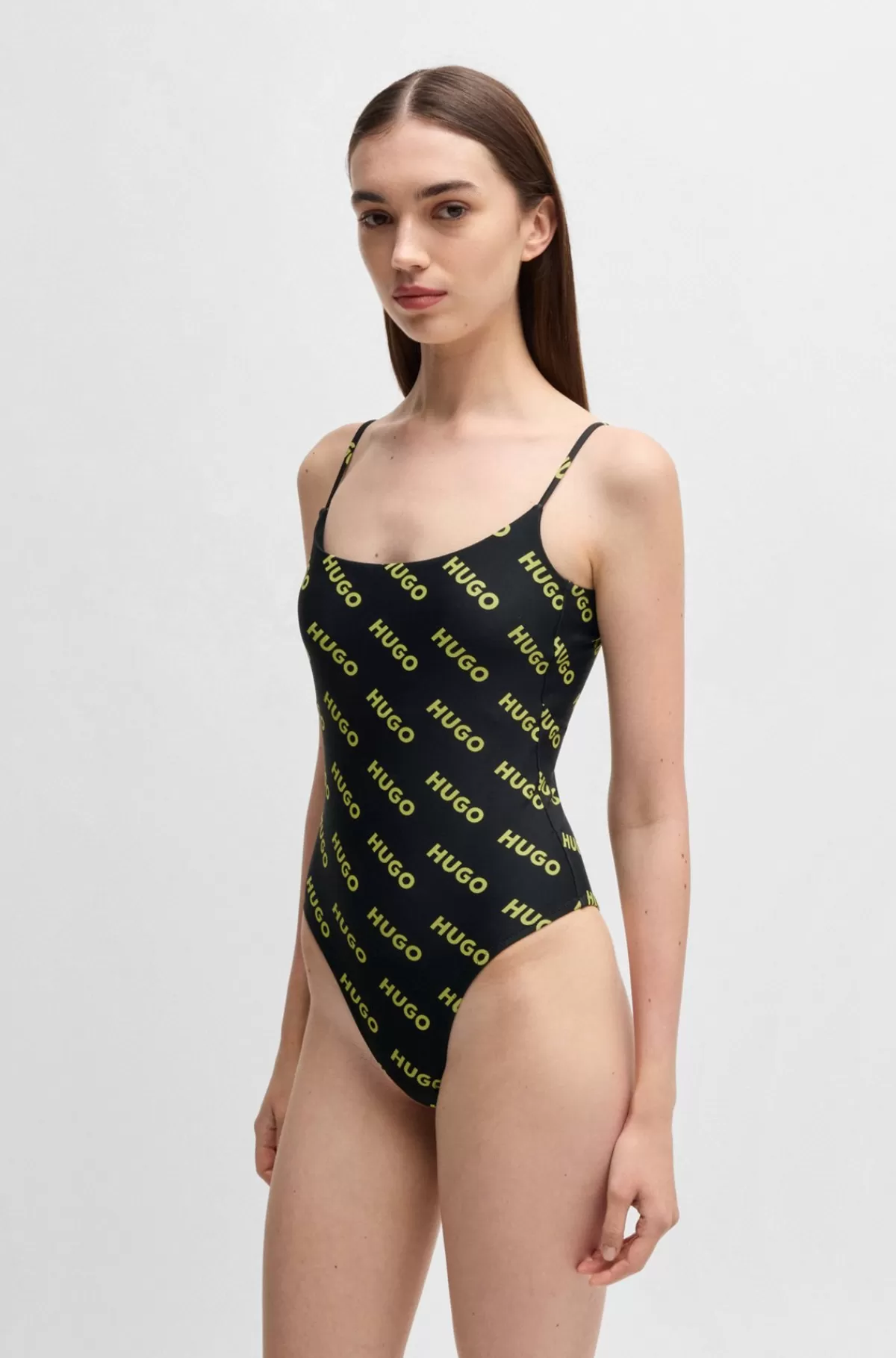 HUGO BOSS Hurtigtørrende Badedragt Med Logprint Og Justerbare Stropper Sort/gul Cheap