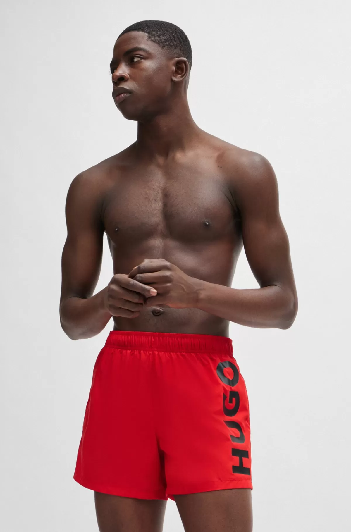 HUGO BOSS Hurtigtørrende Badeshorts Med Lodret Logoprint Rød Cheap