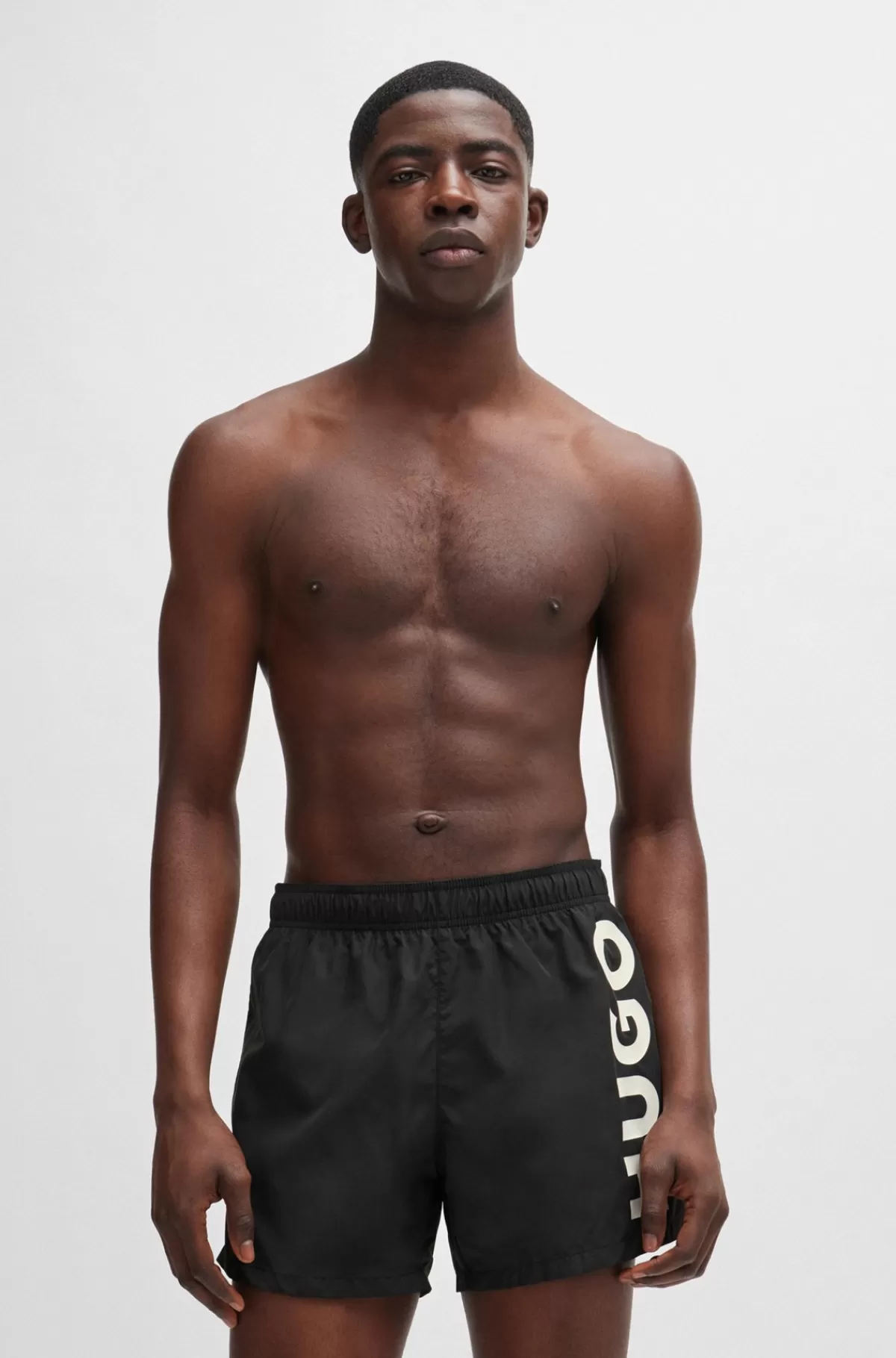 HUGO BOSS Hurtigtørrende Badeshorts Med Lodret Logoprint Sort Hot