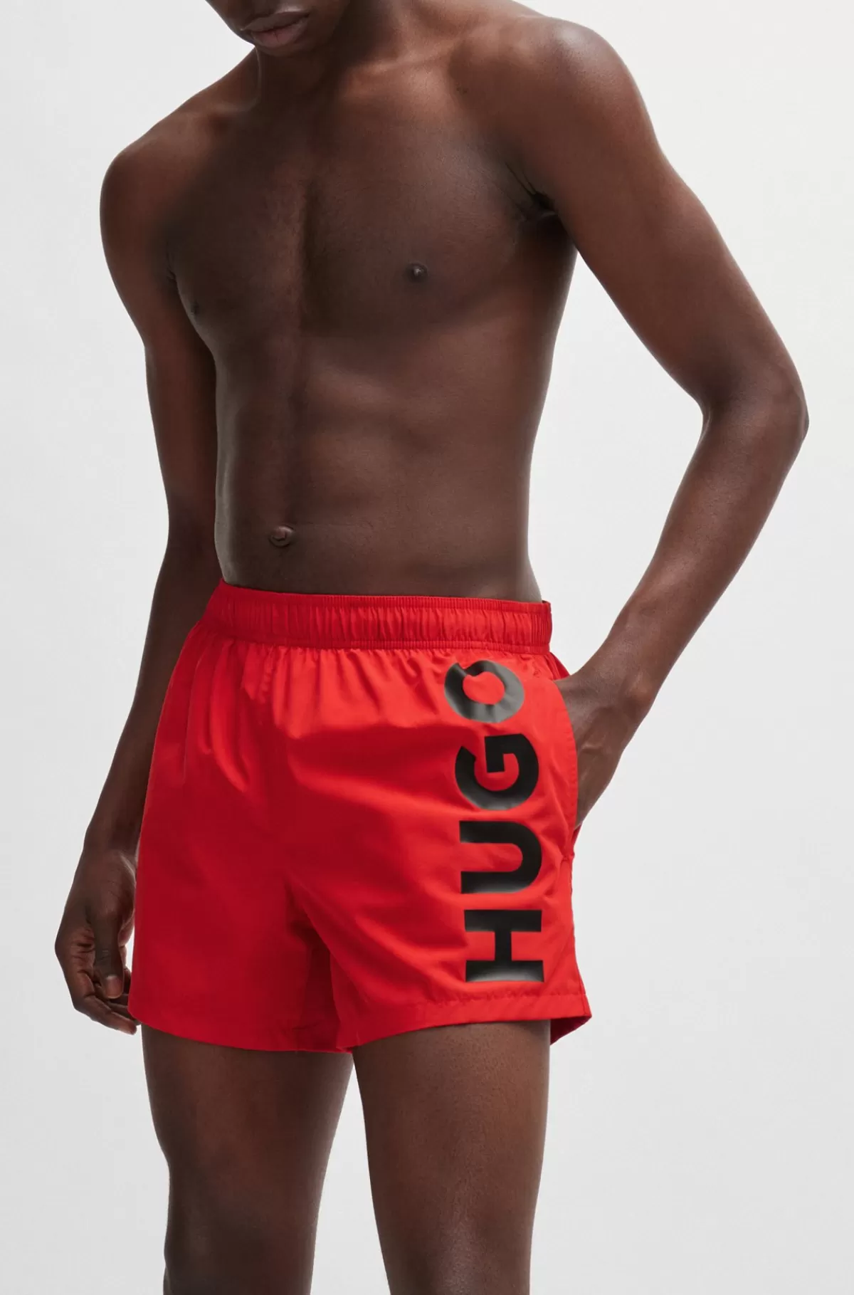 HUGO BOSS Hurtigtørrende Badeshorts Med Lodret Logoprint Rød Cheap
