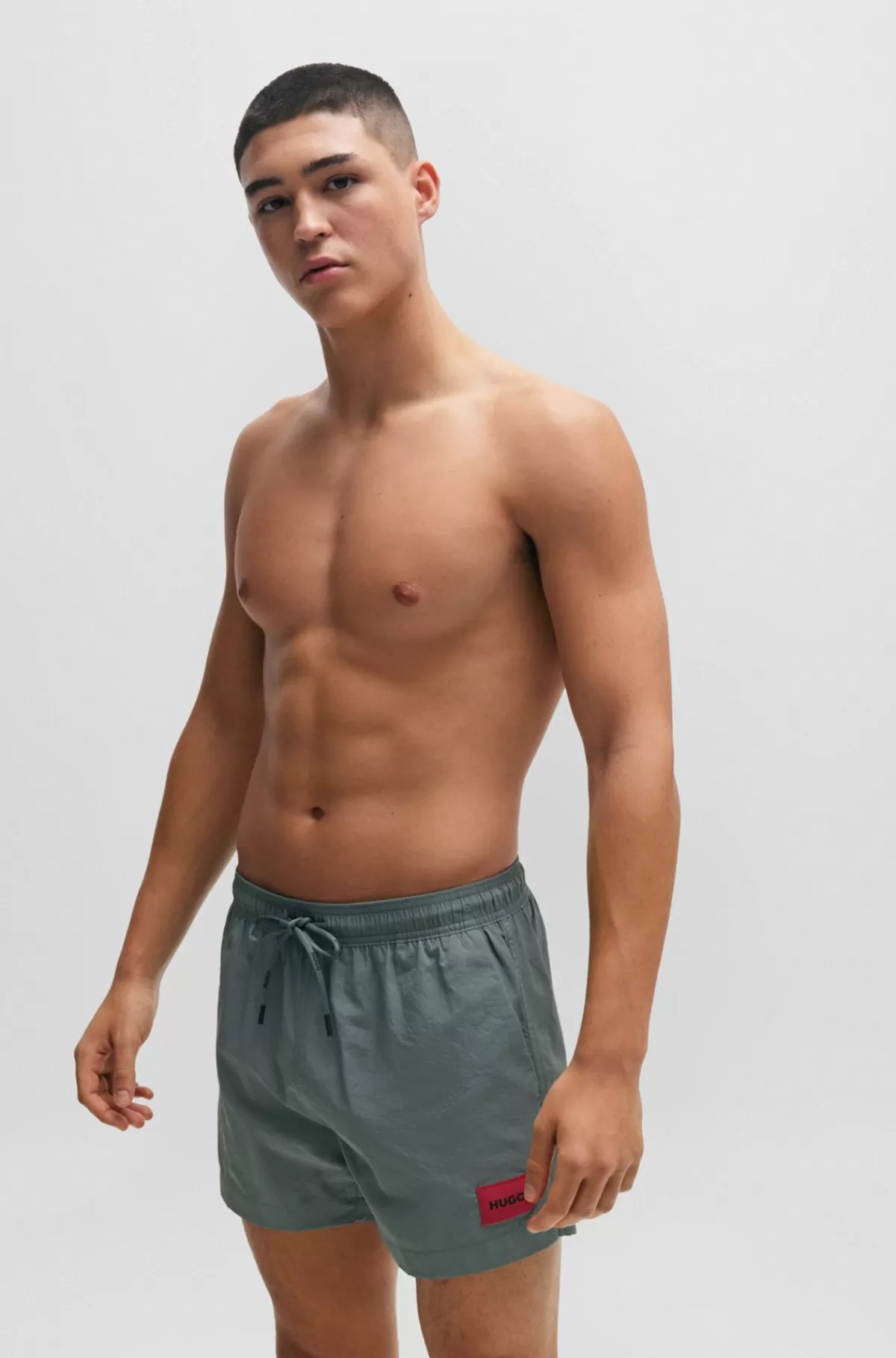 HUGO BOSS Hurtigtørrende Badeshorts Med Logomærkat Grøn Clearance