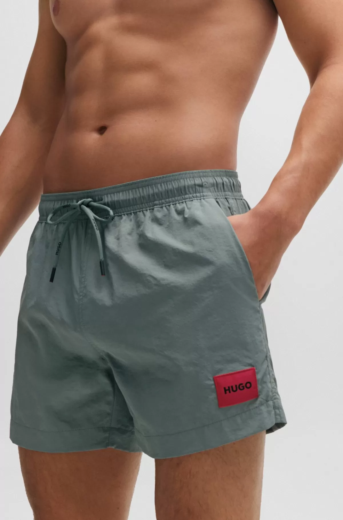 HUGO BOSS Hurtigtørrende Badeshorts Med Logomærkat Grøn Clearance