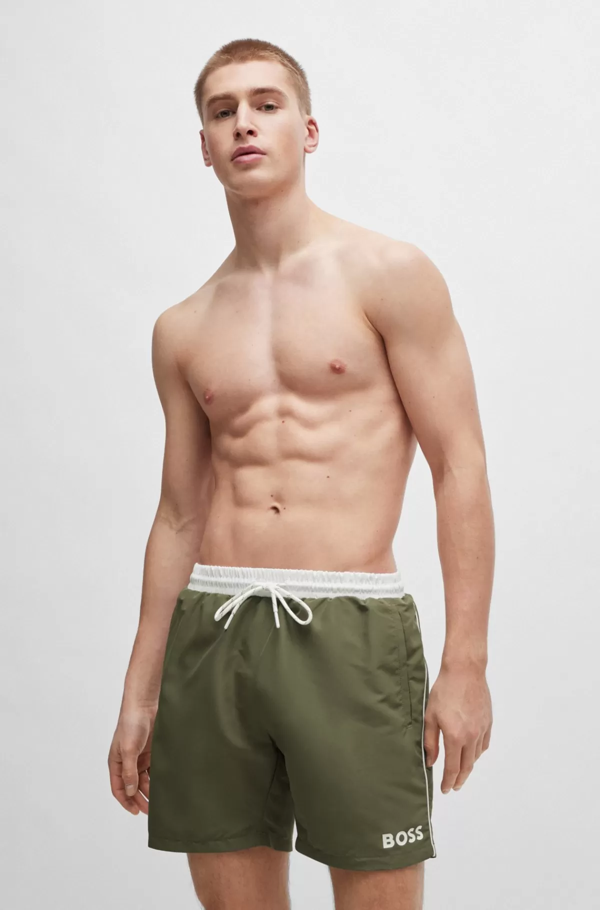 HUGO BOSS Hurtigtørrende Badeshorts Med Logoprint Kaki Flash Sale