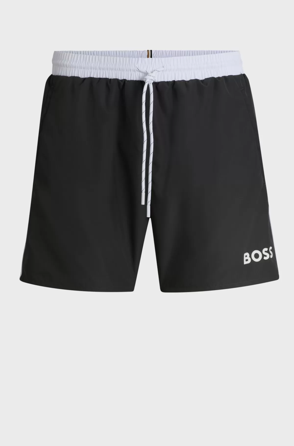 HUGO BOSS Hurtigtørrende Badeshorts Med Logoprint Mørkegrå Clearance