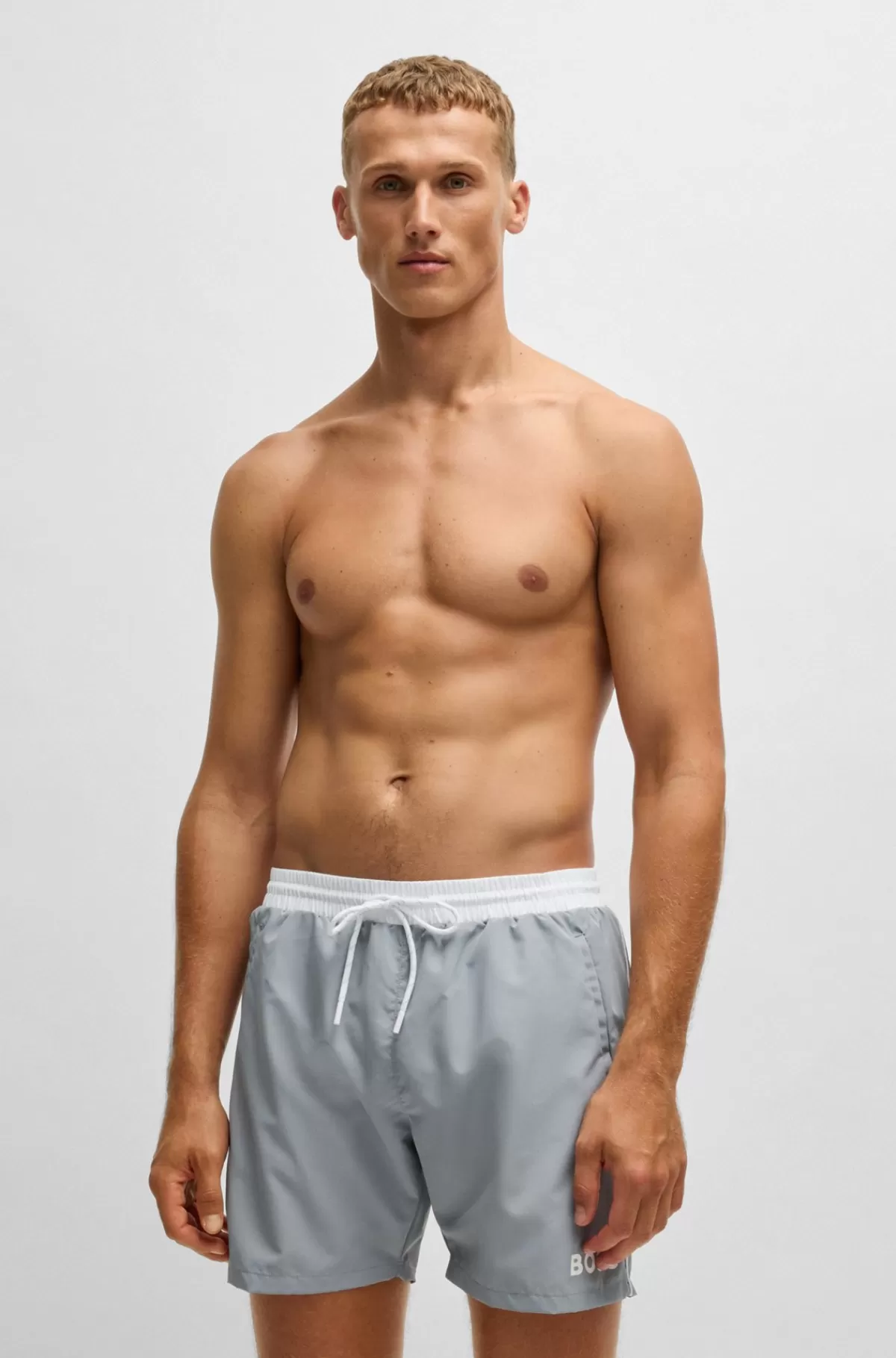 HUGO BOSS Hurtigtørrende Badeshorts Med Logoprint Grå Clearance
