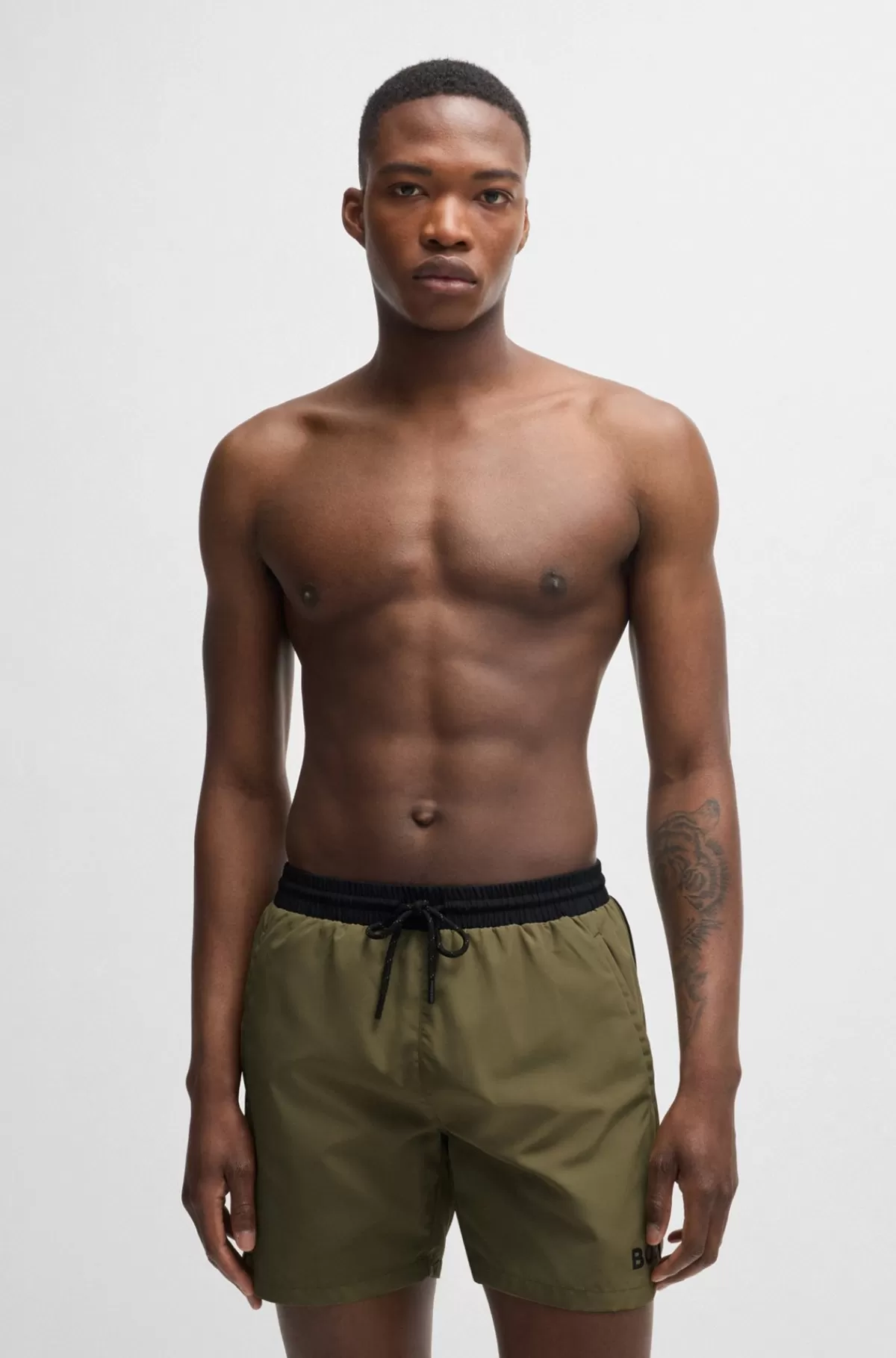 HUGO BOSS Hurtigtørrende Badeshorts Med Logoprint Kaki Cheap
