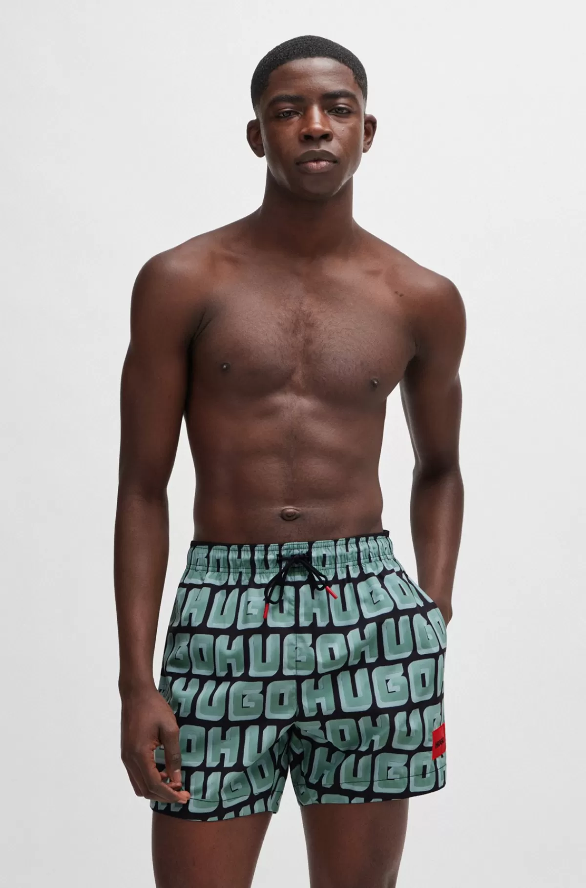 HUGO BOSS Hurtigtørrende Badeshorts Med Logoprint Lysegrøn Sale