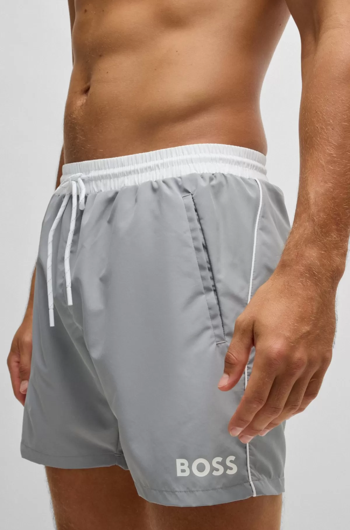 HUGO BOSS Hurtigtørrende Badeshorts Med Logoprint Grå Clearance