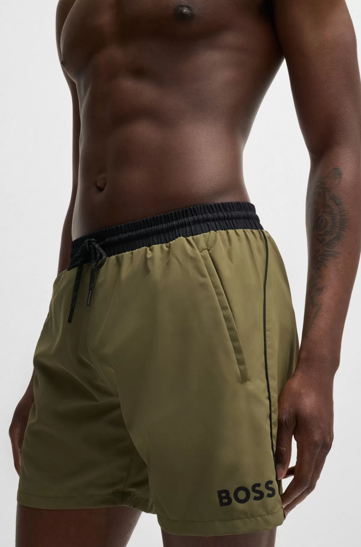 HUGO BOSS Hurtigtørrende Badeshorts Med Logoprint Kaki Cheap