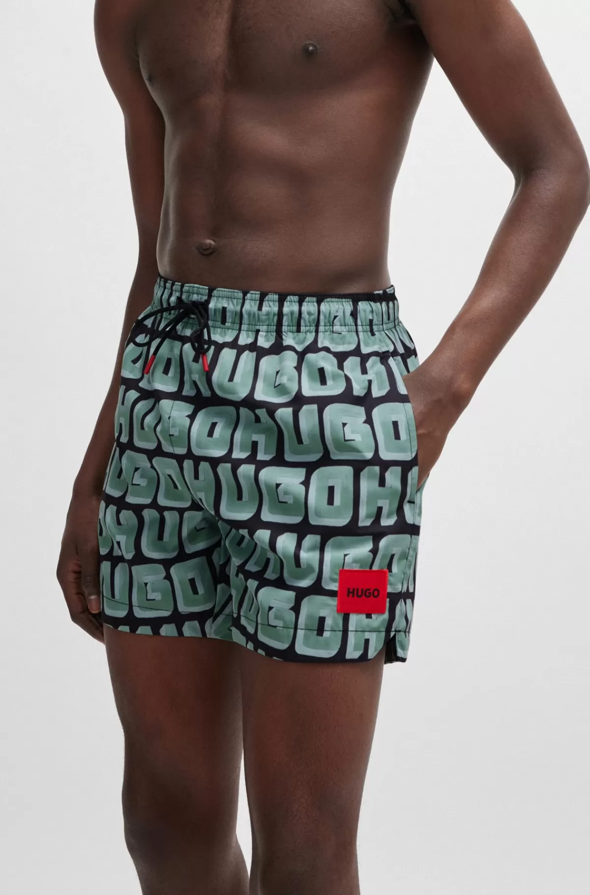 HUGO BOSS Hurtigtørrende Badeshorts Med Logoprint Lysegrøn Sale