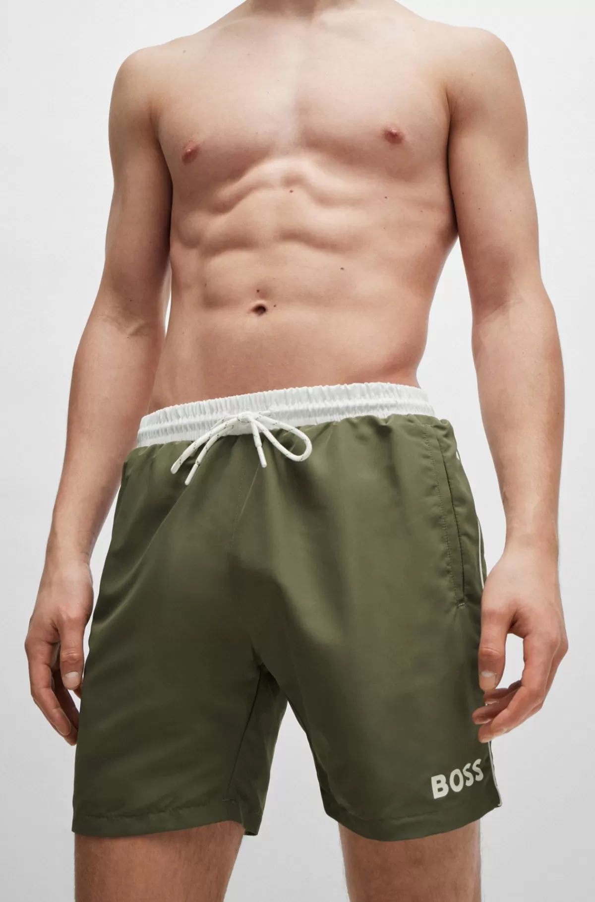 HUGO BOSS Hurtigtørrende Badeshorts Med Logoprint Kaki Flash Sale