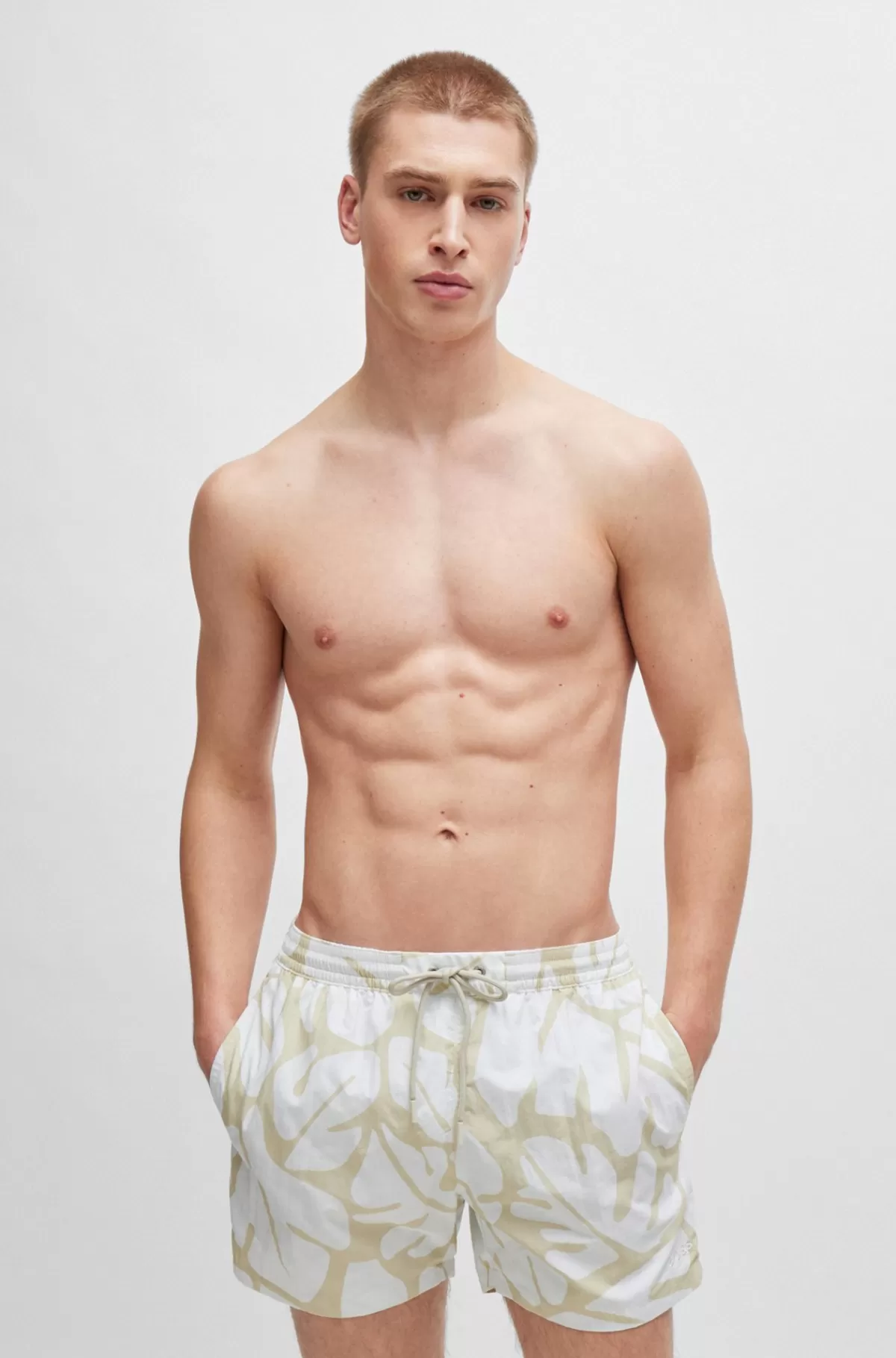 HUGO BOSS Hurtigtørrende Badeshorts Med Sæsonens Mønster Lys beige Flash Sale