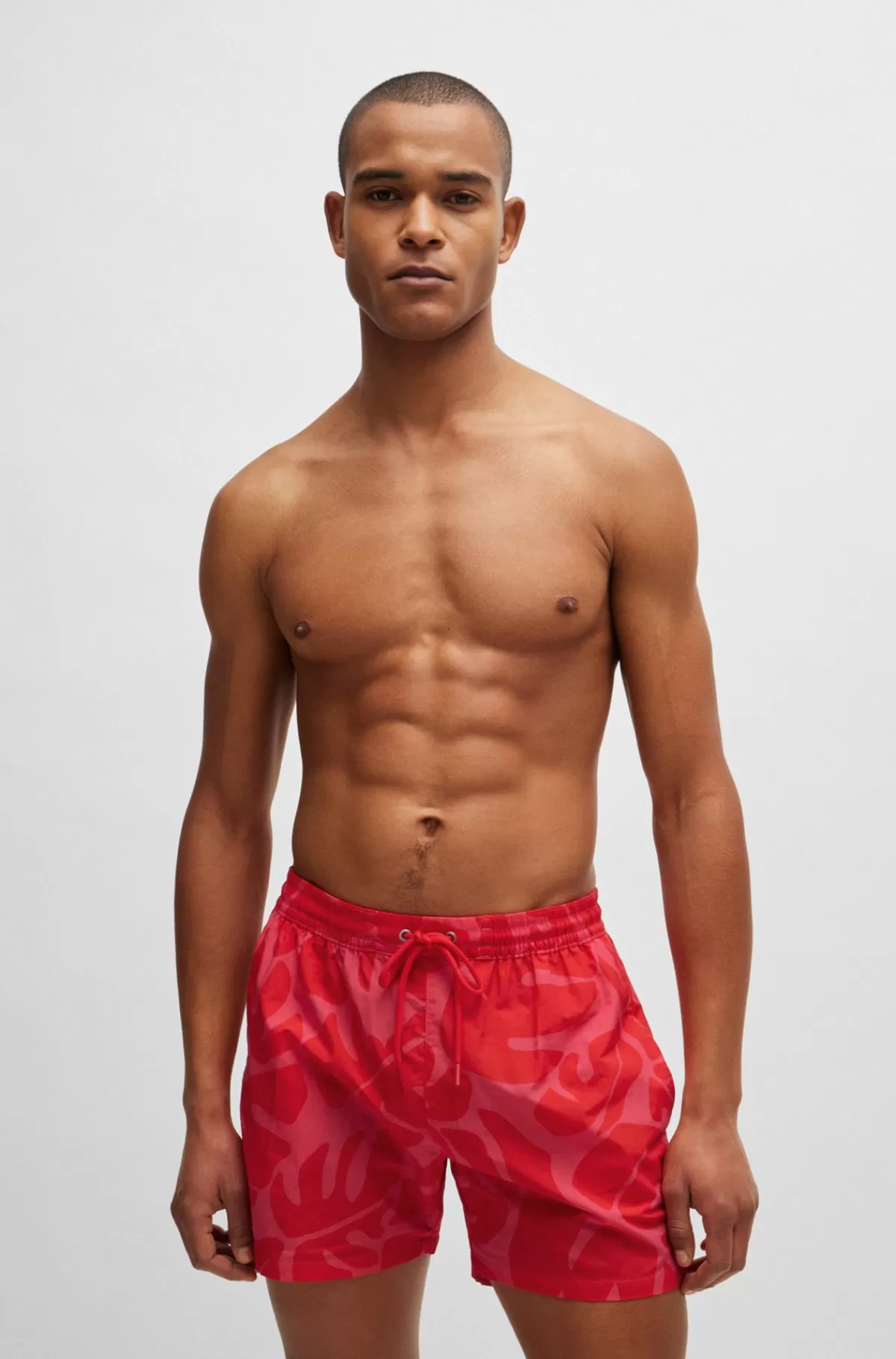 HUGO BOSS Hurtigtørrende Badeshorts Med Sæsonens Mønster Rød Hot