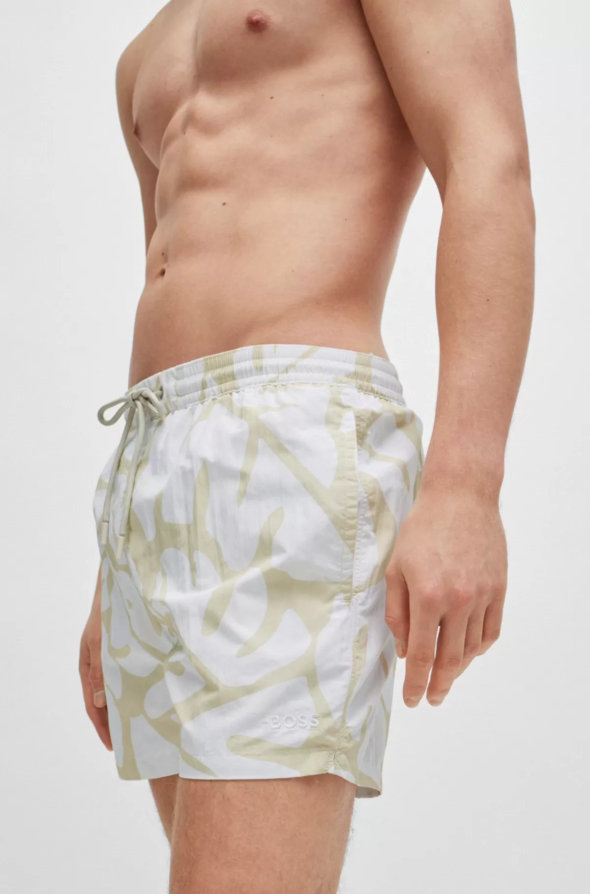 HUGO BOSS Hurtigtørrende Badeshorts Med Sæsonens Mønster Lys beige Flash Sale