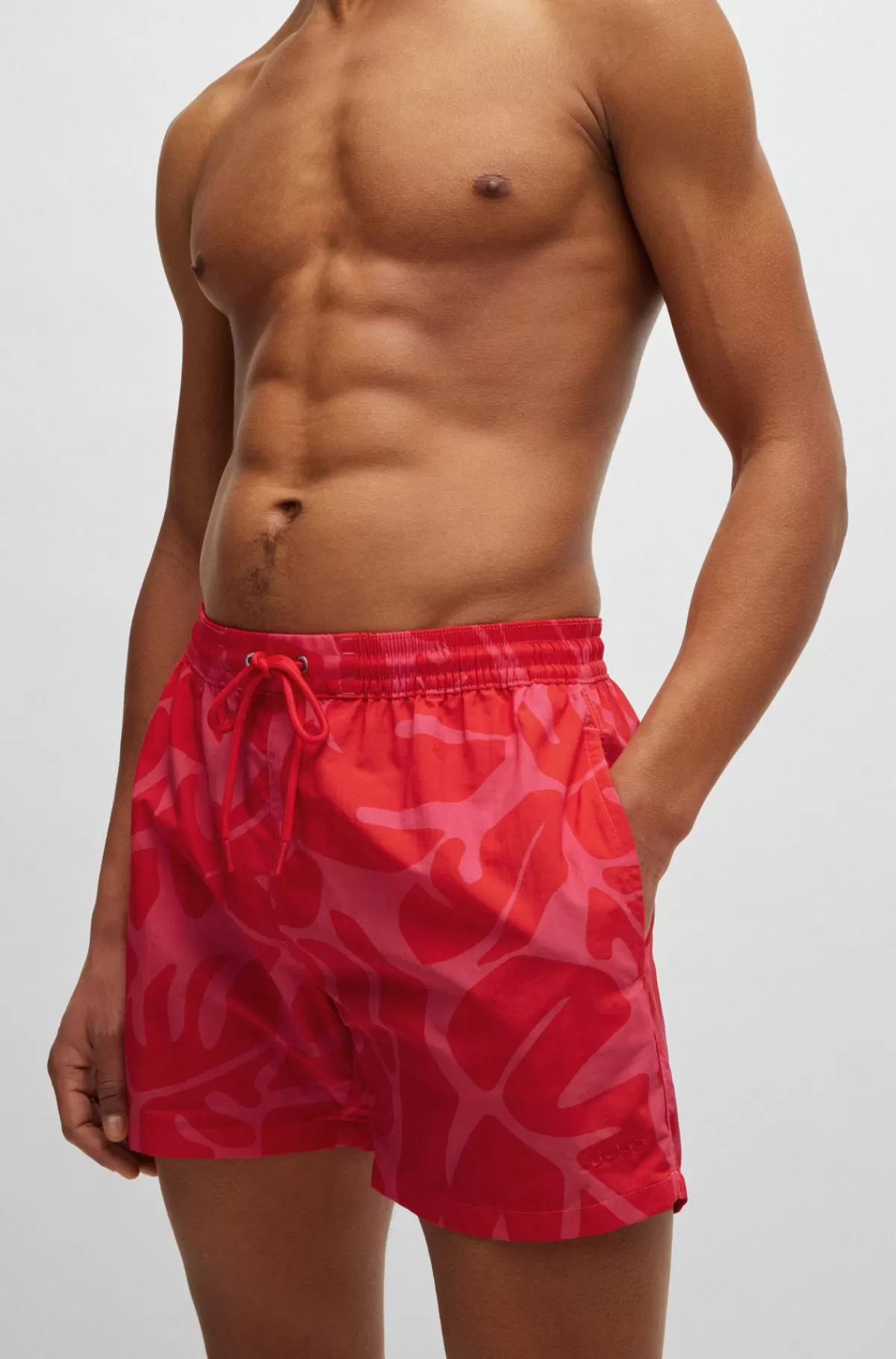 HUGO BOSS Hurtigtørrende Badeshorts Med Sæsonens Mønster Rød Hot