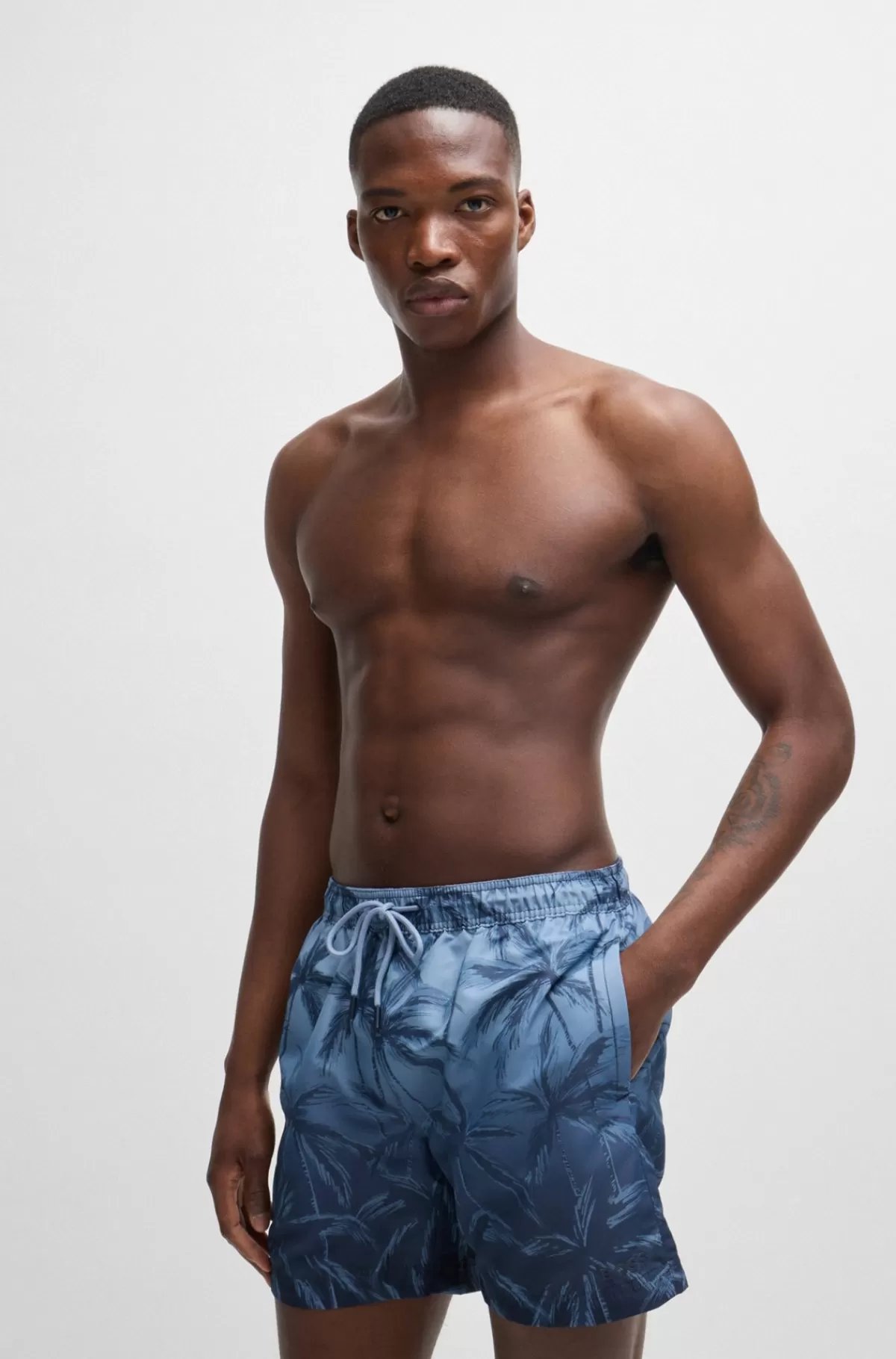 HUGO BOSS Hurtigtørrende Badeshorts Med Sæsonens Print Mørkeblå Best Sale