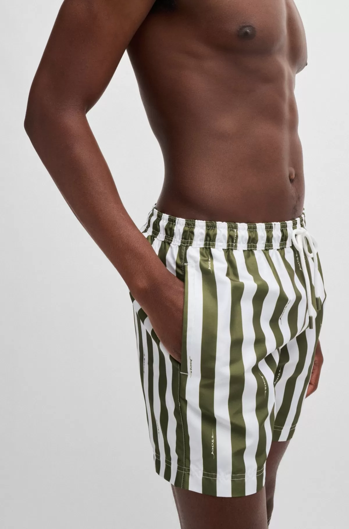 HUGO BOSS Hurtigtørrende Badeshorts Med Striber Og Håndskrevne Logoer Grøn Shop