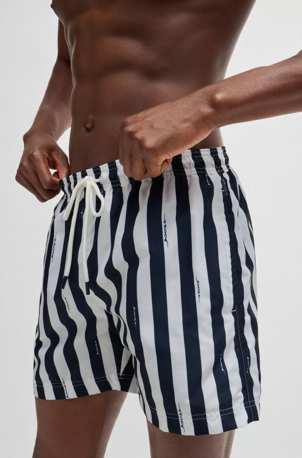 HUGO BOSS Hurtigtørrende Badeshorts Med Striber Og Håndskrevne Logoer Mørkeblå Online