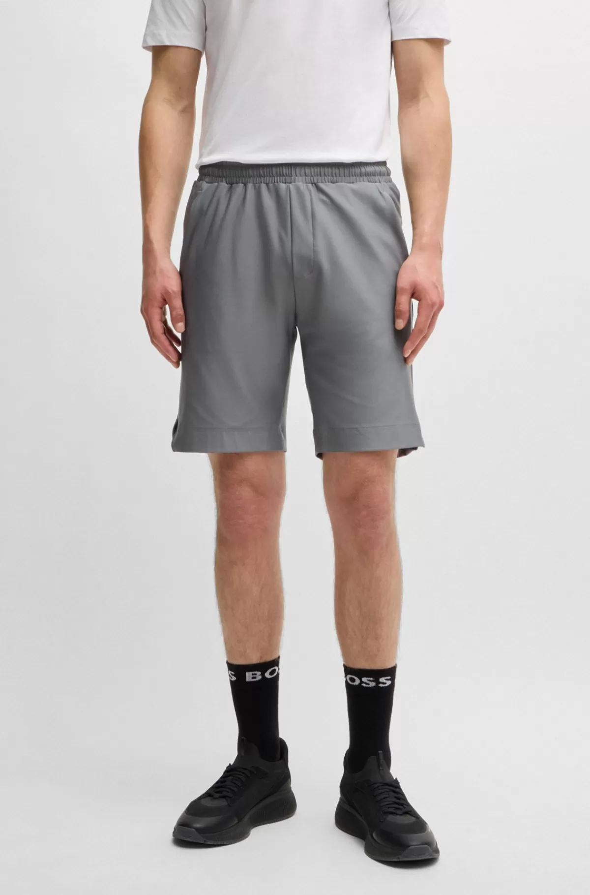HUGO BOSS Hurtigtørrende Shorts Med Dekorativt, Reflekterende Logo Grå Clearance