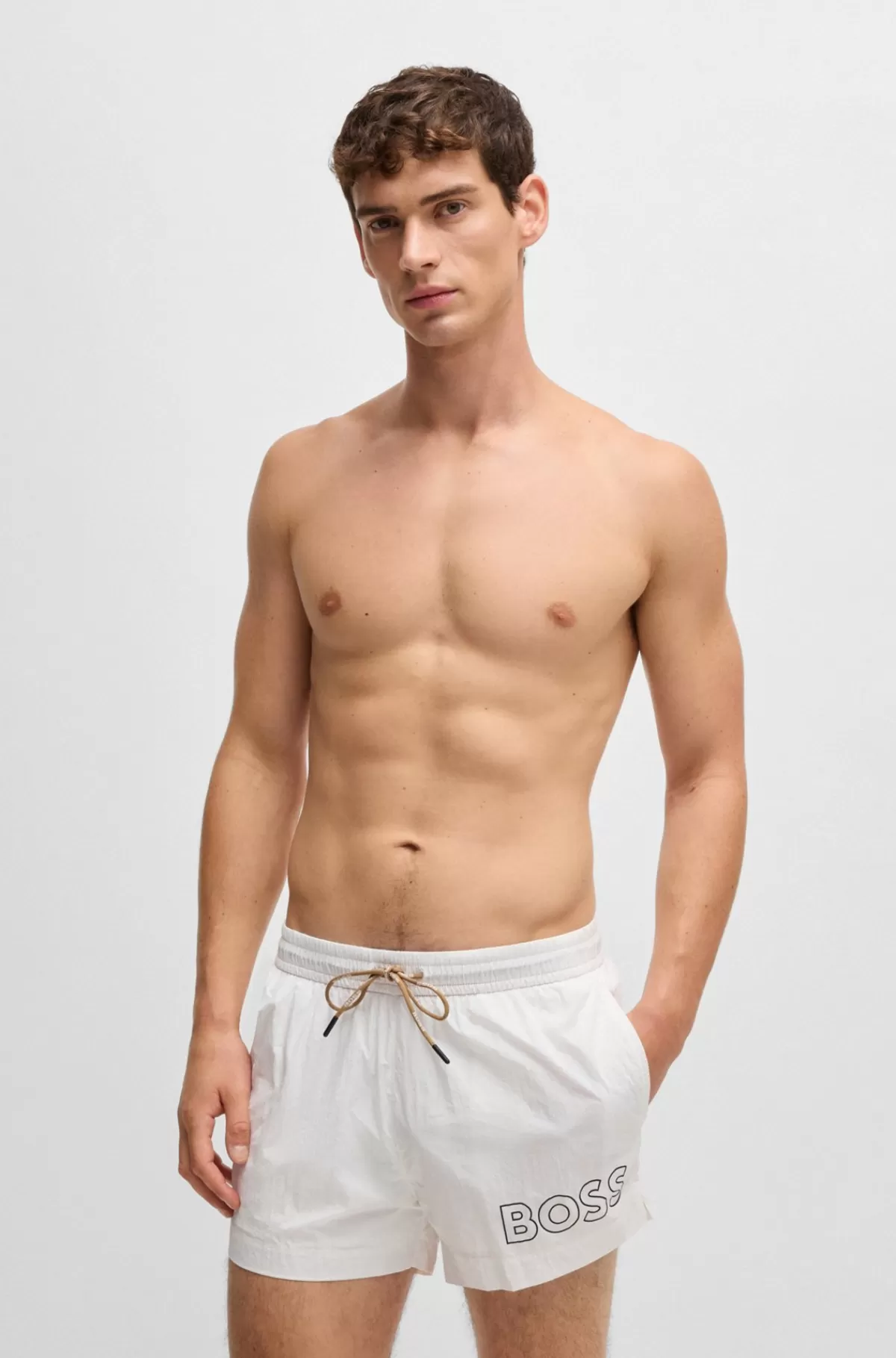 HUGO BOSS Hurtigtørrende Svømmeshorts Med Omridslogo Hvid Fashion