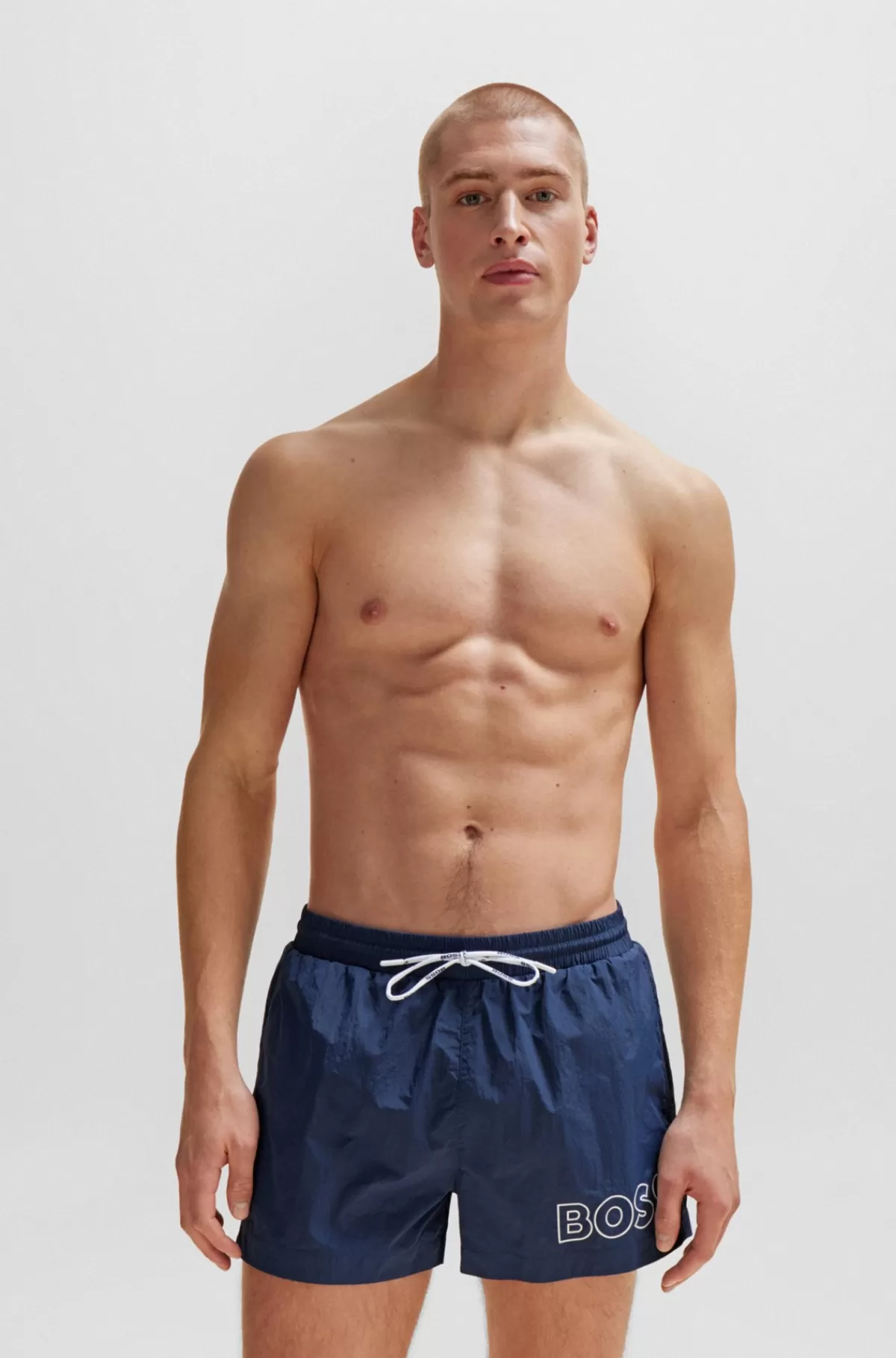HUGO BOSS Hurtigtørrende Svømmeshorts Med Omridslogo Mørkeblå Discount