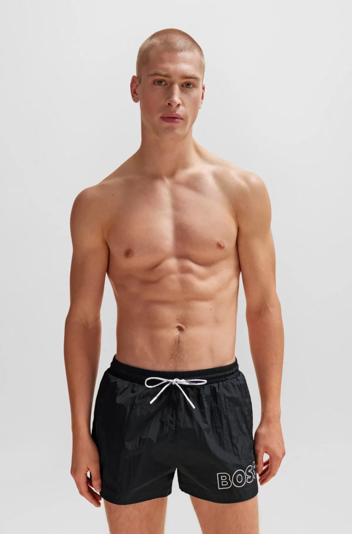 HUGO BOSS Hurtigtørrende Svømmeshorts Med Omridslogo Sort Outlet