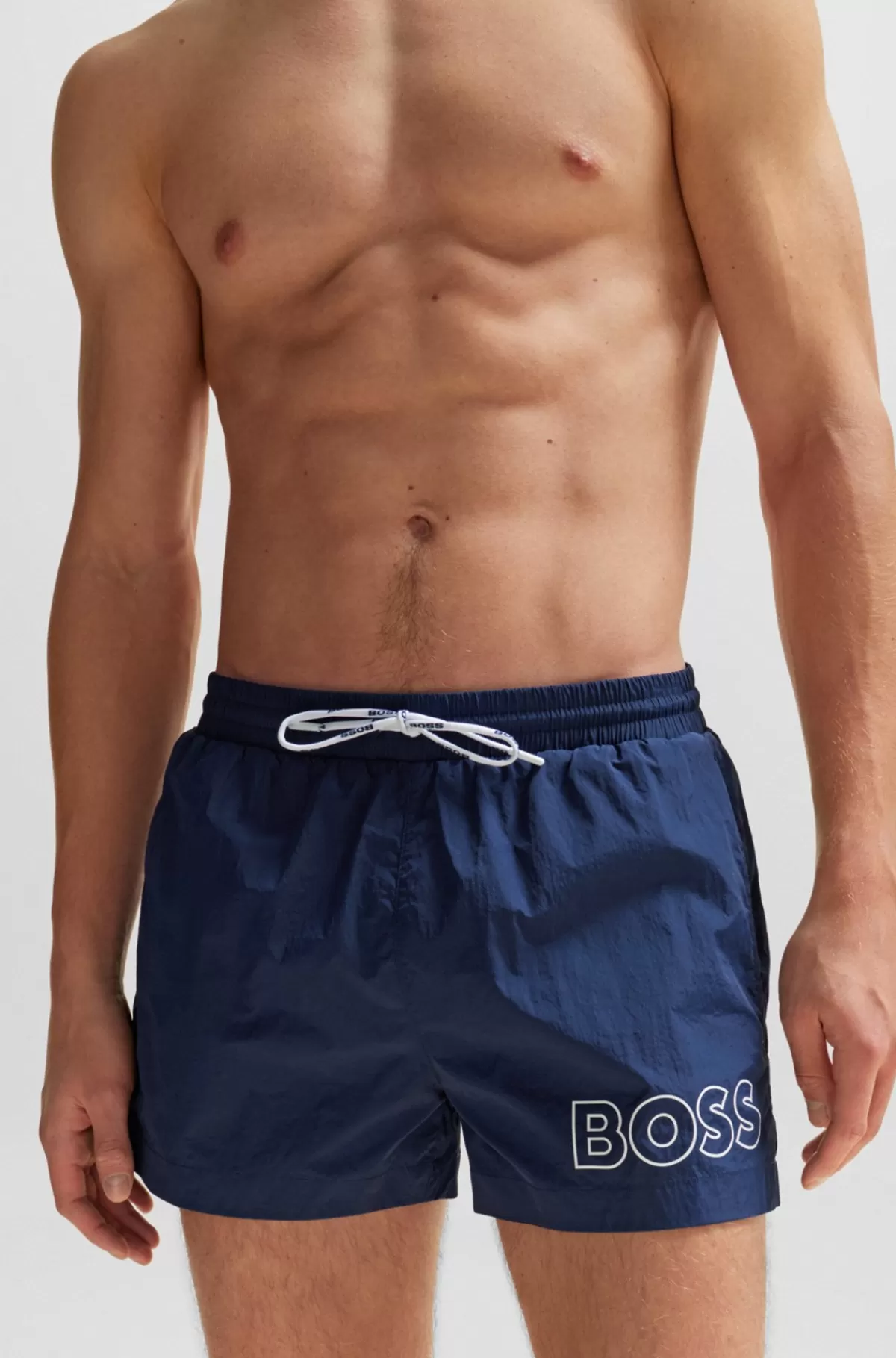 HUGO BOSS Hurtigtørrende Svømmeshorts Med Omridslogo Mørkeblå Discount