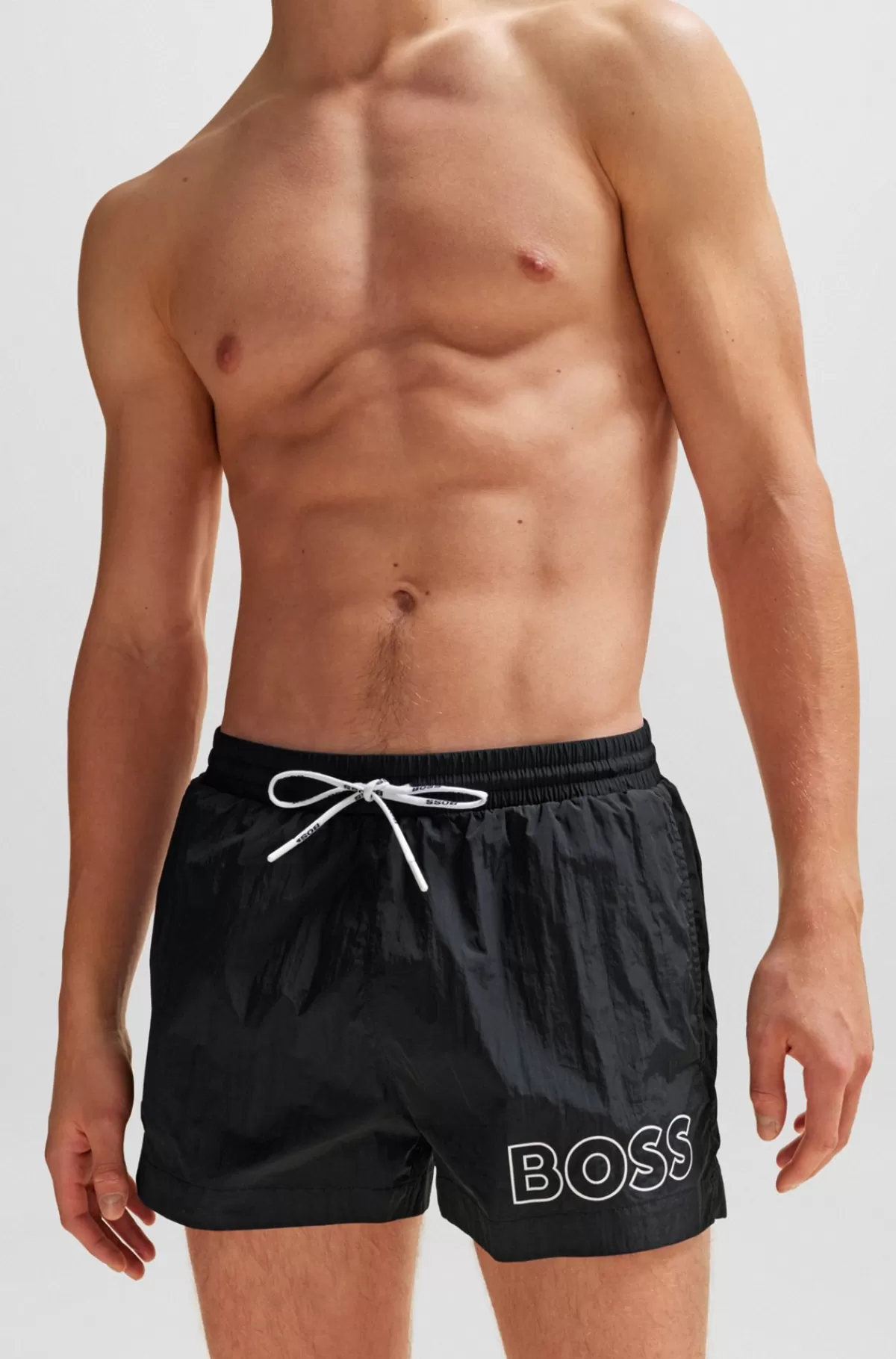 HUGO BOSS Hurtigtørrende Svømmeshorts Med Omridslogo Sort Outlet