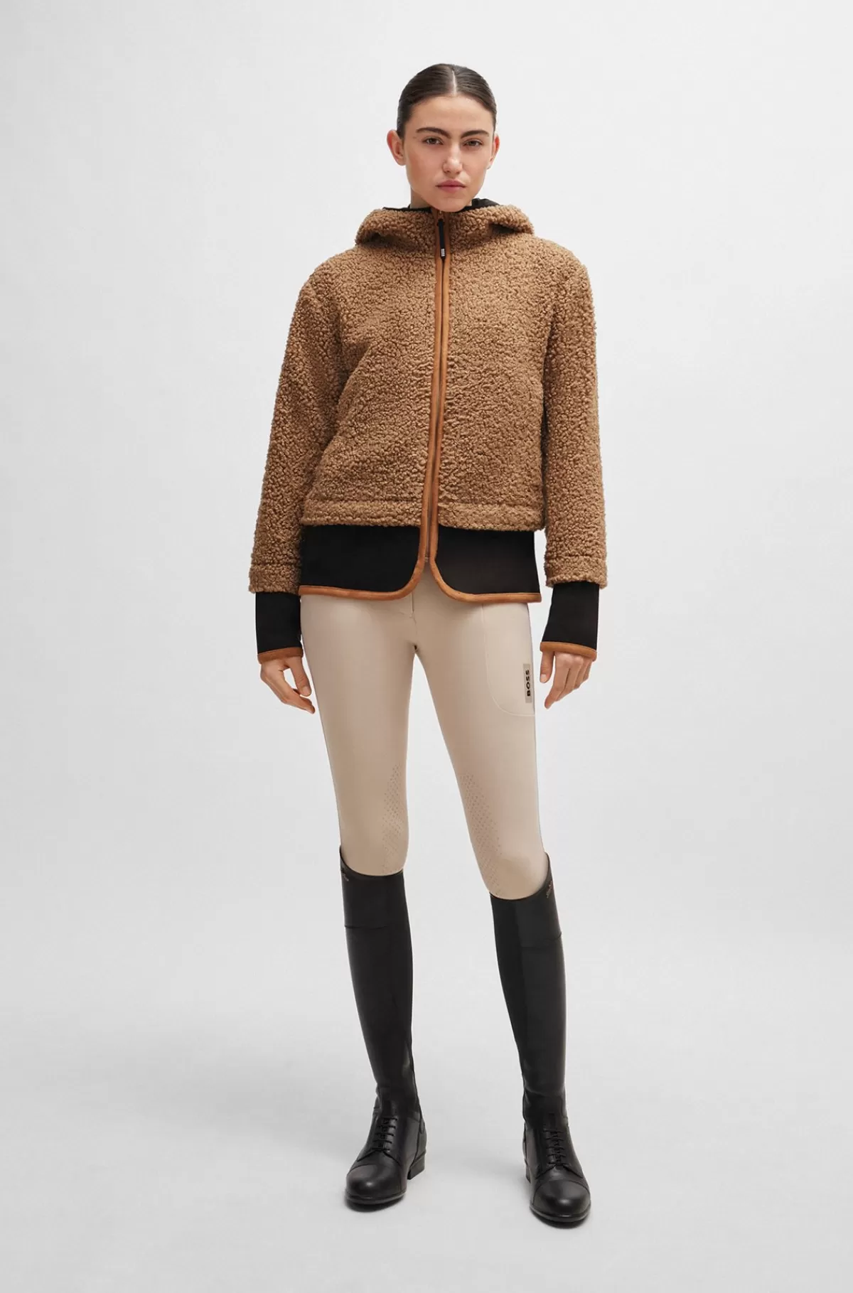 HUGO BOSS Hybridjakke Med Hætte Til Hestesport Med Blødt Teddystof Brun Cheap