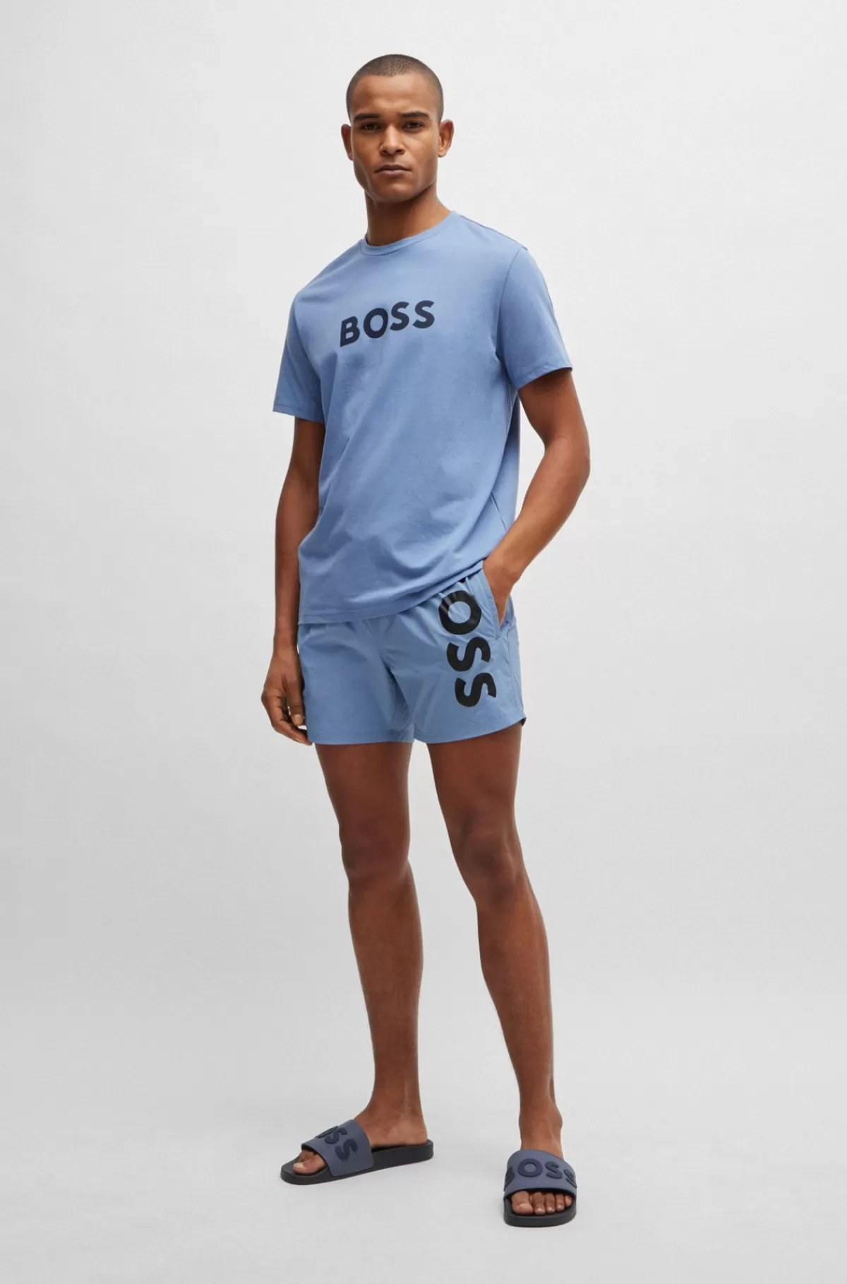 HUGO BOSS Italiensk Fremstillede Badesandaler Med Hævet Logo Mørkeblå Clearance