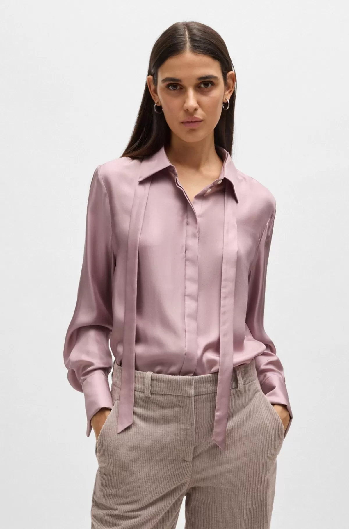 HUGO BOSS Italiensk Fremstillet Skjorte Med Bindekrave Lyslilla Best Sale