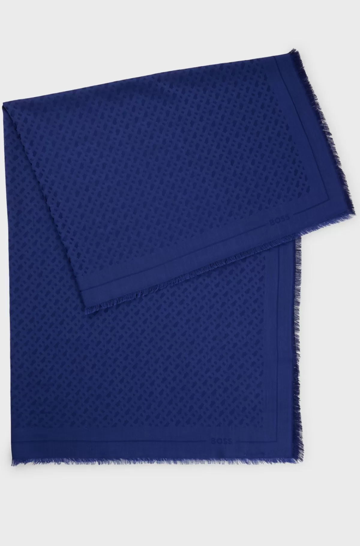 HUGO BOSS Jacquard-tørklæde Med Monogrammønster Og Korte Frynser Blå Flash Sale