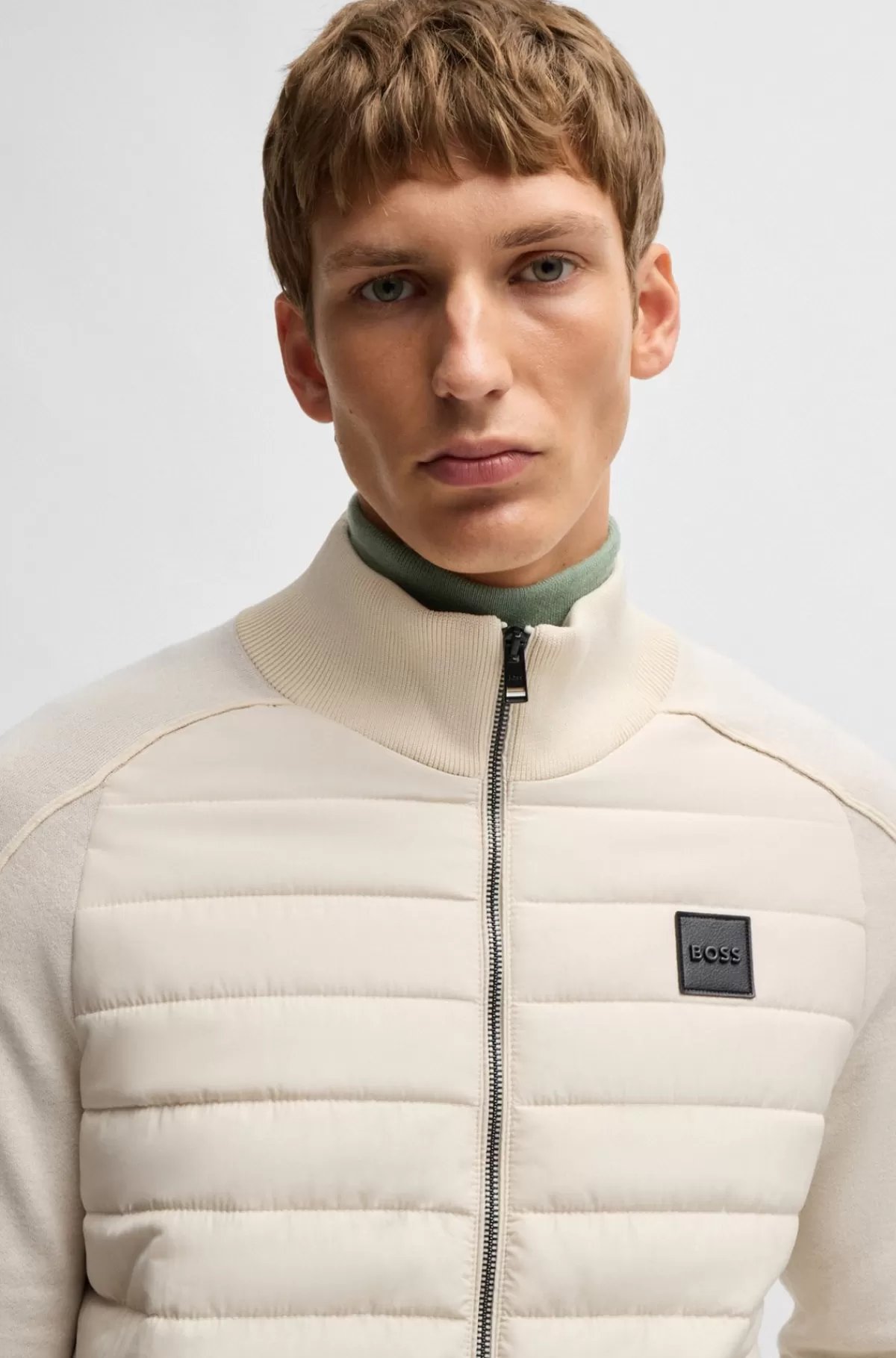 HUGO BOSS Jakke Med Lynlås I Blandede Materialer Med Logobadge Naturlig Online