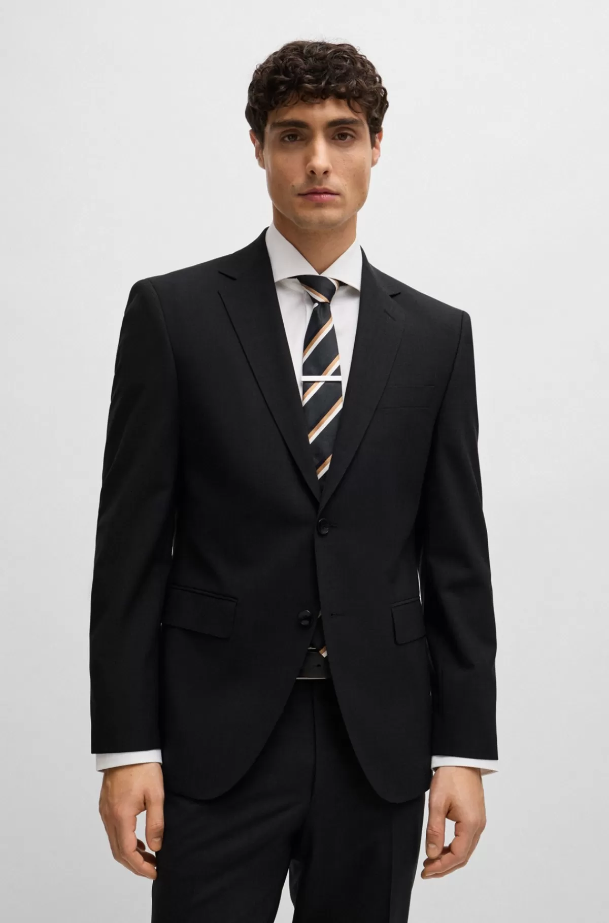 HUGO BOSS Jakke Med Regular Fit I Ny Uld Med Stræk Mørkegrå Online