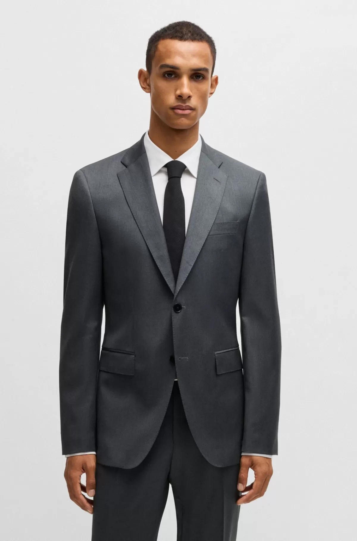 HUGO BOSS Jakke Med Regular Fit I Serge Af Ny Uld Mørkegrå Shop