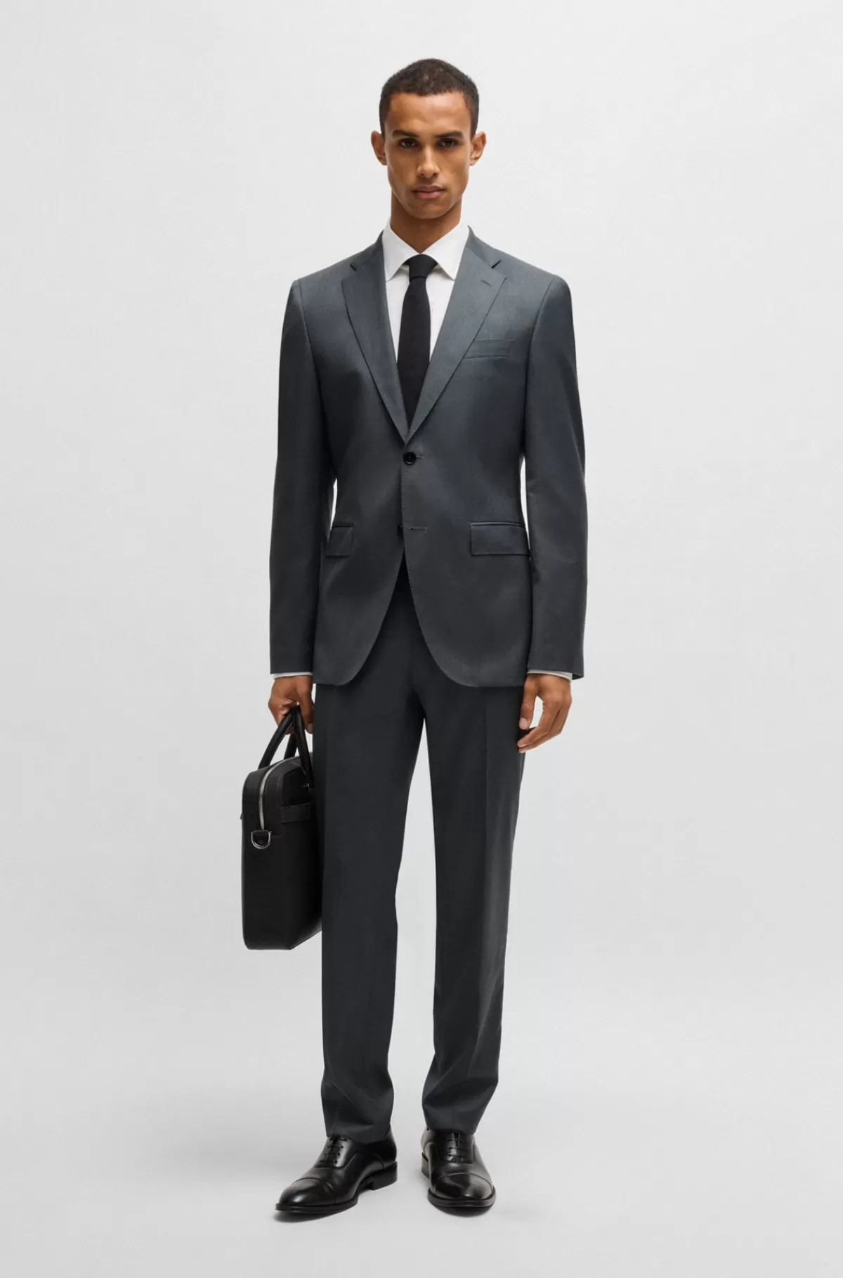 HUGO BOSS Jakke Med Regular Fit I Serge Af Ny Uld Mørkegrå Shop