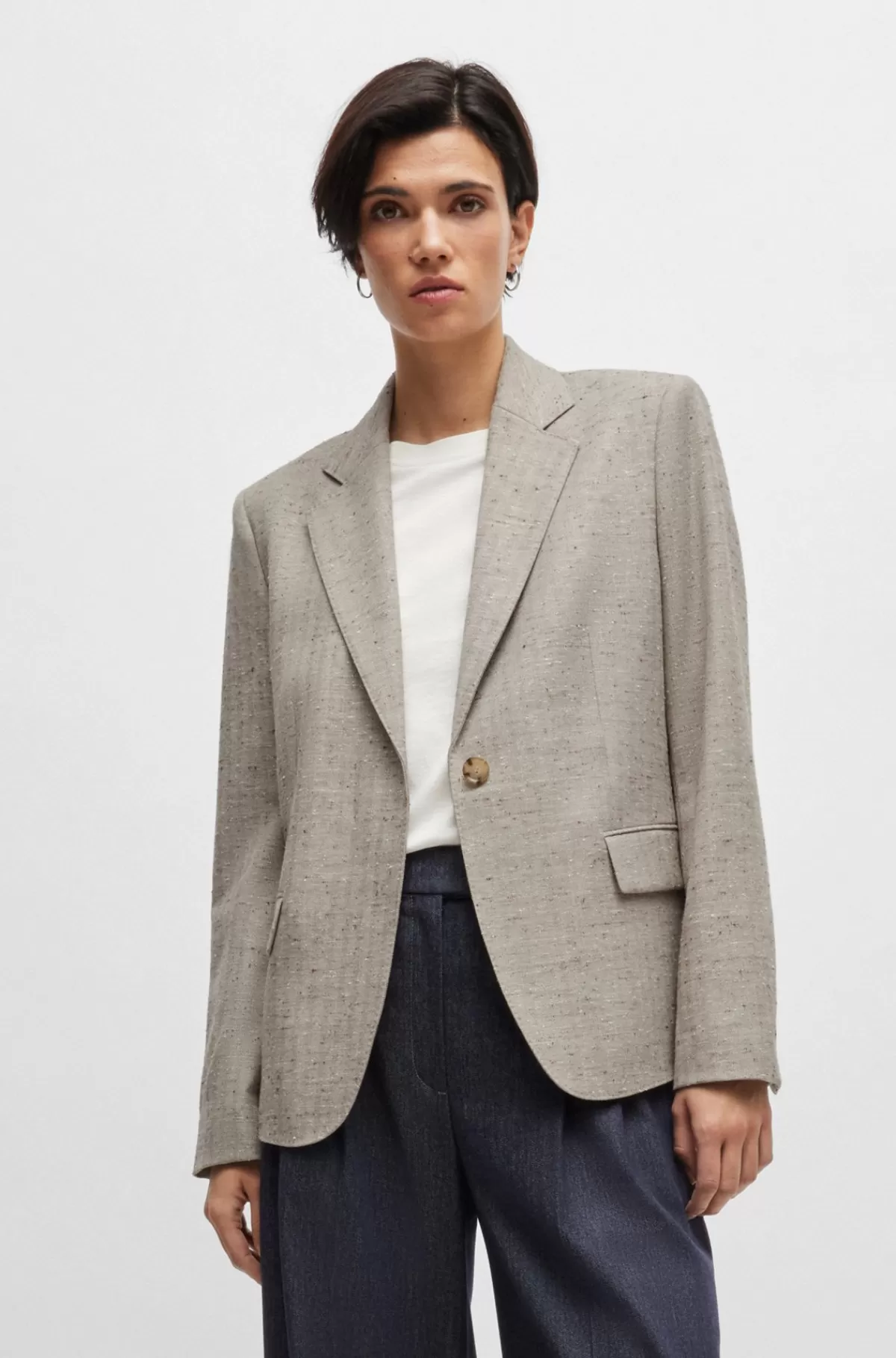 HUGO BOSS Jakke Med Regular Fit I Sildebensstruktur Og Uldblanding Beige mønstret Shop