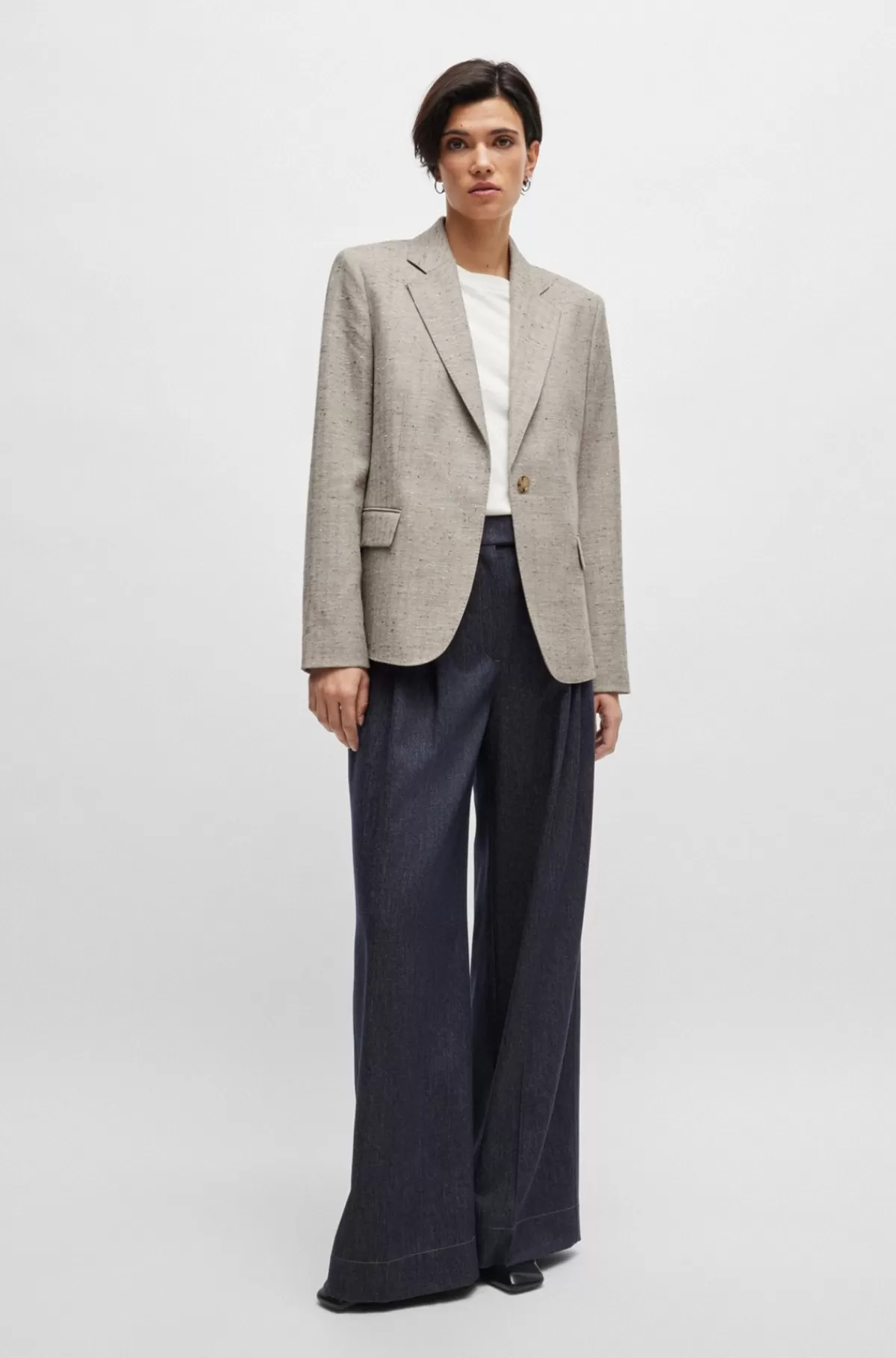 HUGO BOSS Jakke Med Regular Fit I Sildebensstruktur Og Uldblanding Beige mønstret Shop