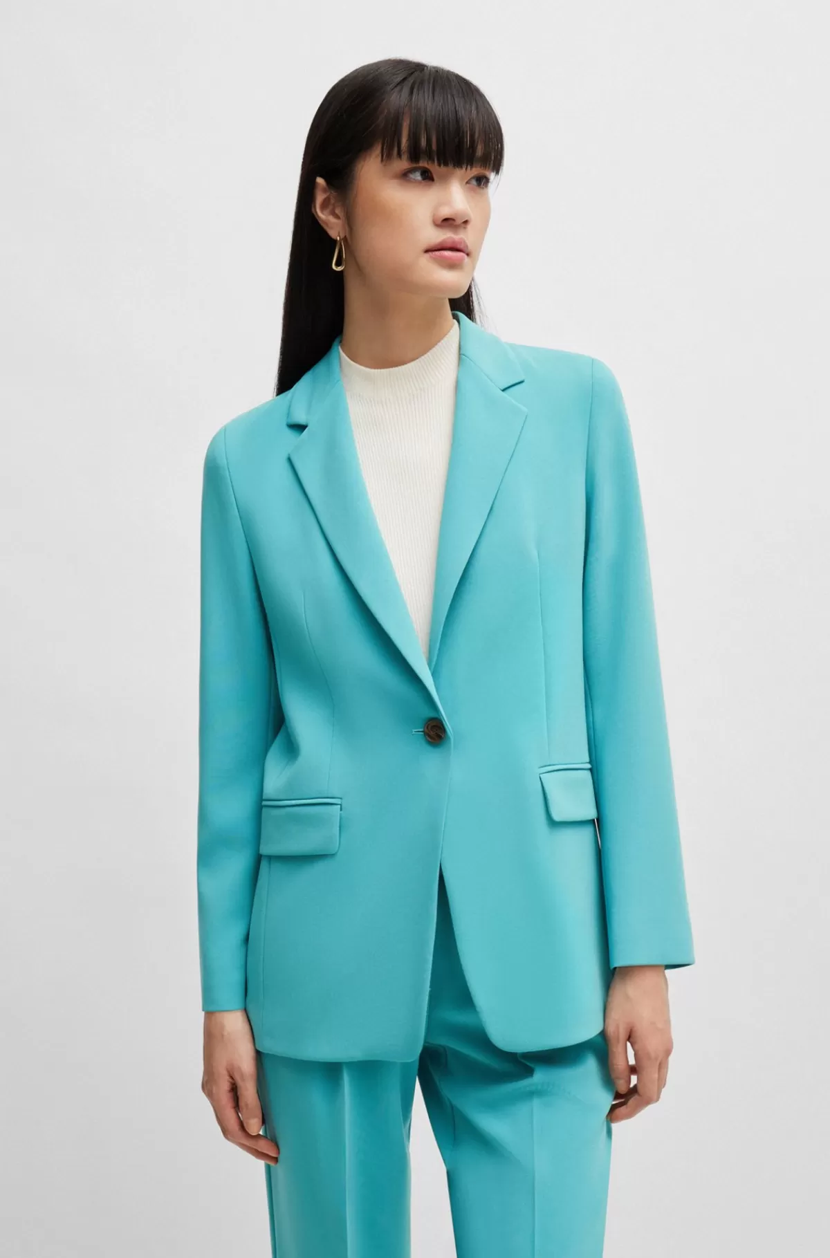 HUGO BOSS Jakke Med Regular Fit I Strygelet Japansk Crepe Turkis Flash Sale