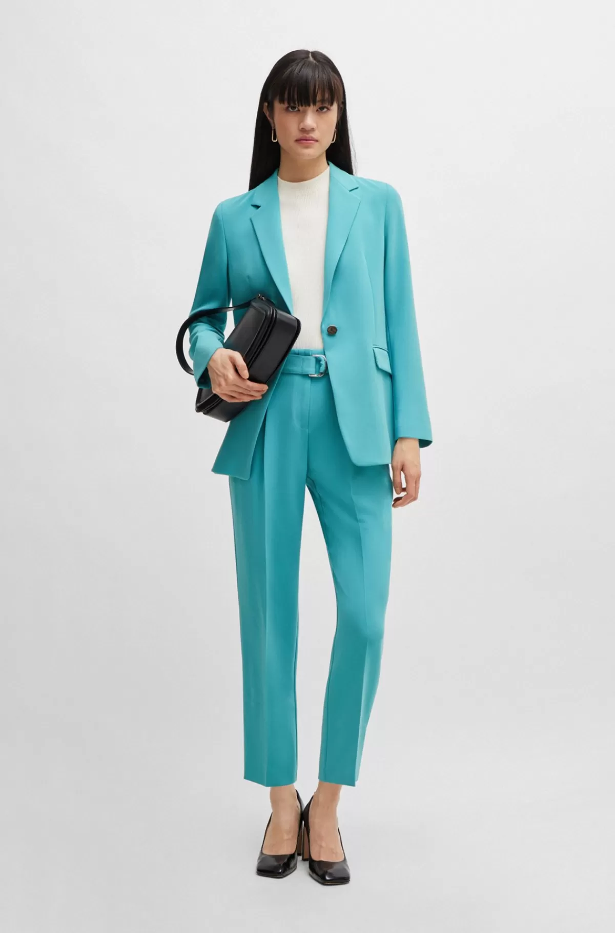 HUGO BOSS Jakke Med Regular Fit I Strygelet Japansk Crepe Turkis Flash Sale