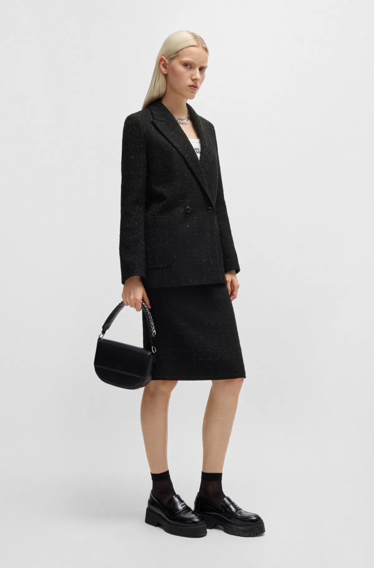 HUGO BOSS Jakke Med Relaxed Fit I Bouclé Med Glimtende Effekt Sort mønstret Outlet
