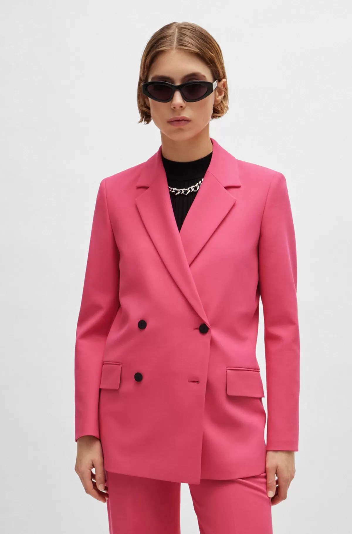 HUGO BOSS Jakke Med Relaxed Fit Og Dobbeltradet Lukning Pink Discount