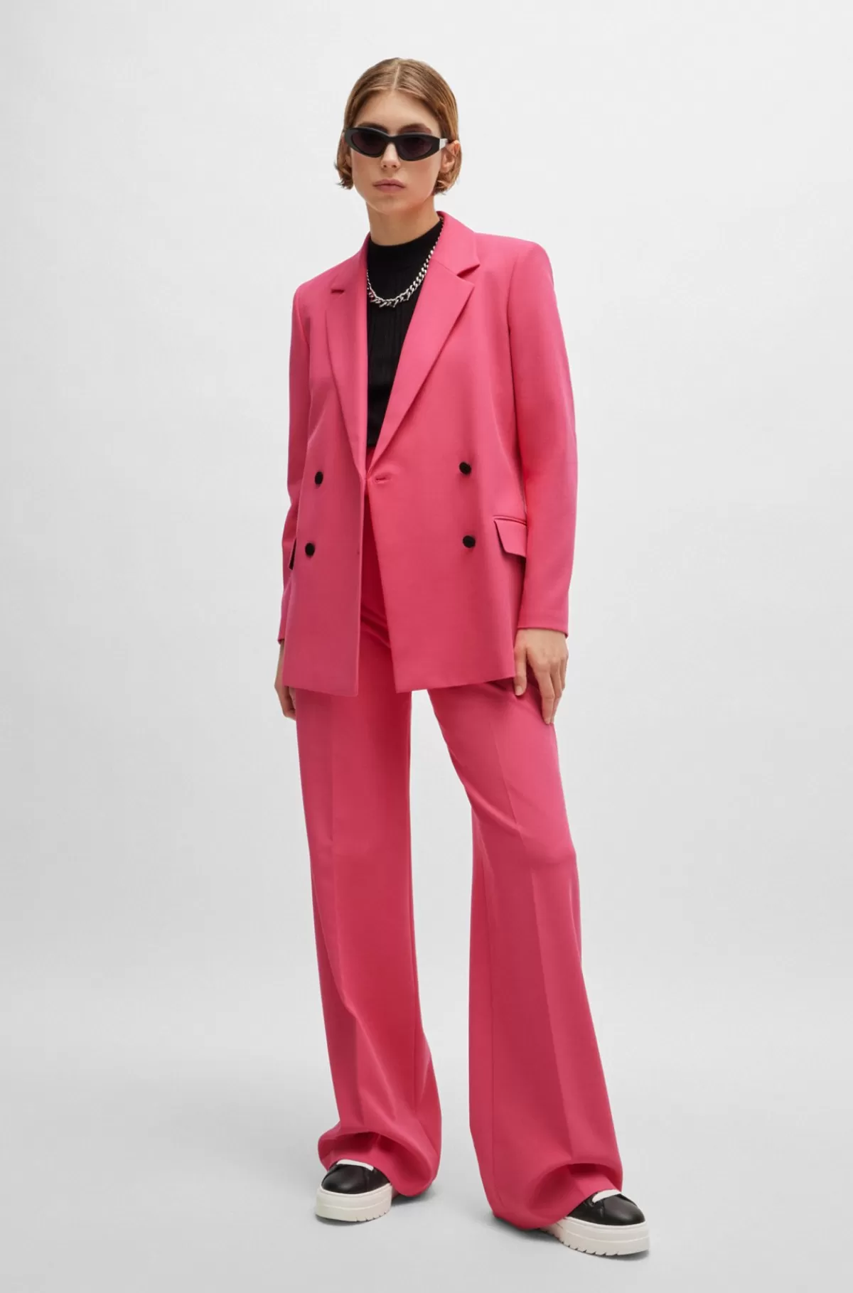 HUGO BOSS Jakke Med Relaxed Fit Og Dobbeltradet Lukning Pink Discount