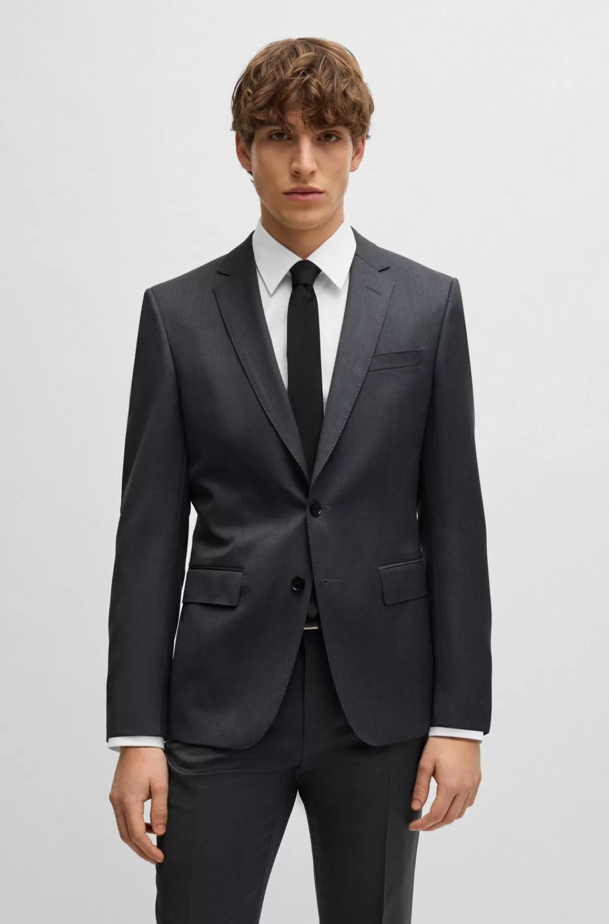 HUGO BOSS Jakke Med Slim Fit I Serge Af Ny Uld Mørkegrå Discount
