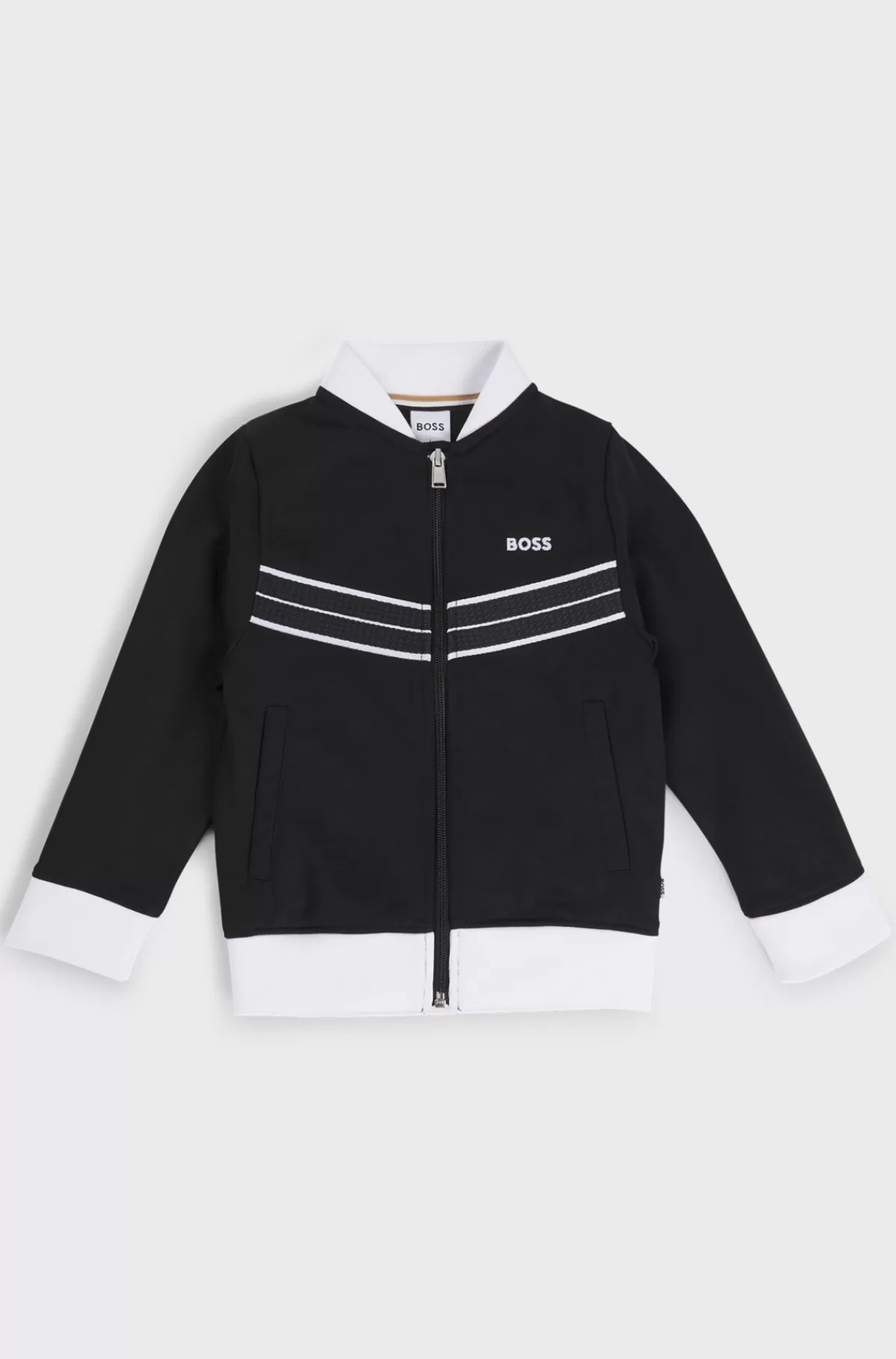 HUGO BOSS Jakke Til Børn I Bomuldsblanding Med Sildebensmønsterdetaljer Sort Best Sale