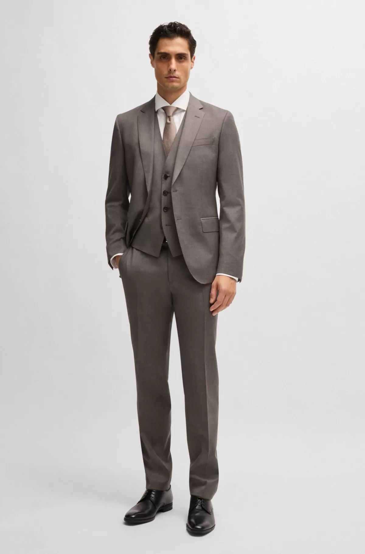 HUGO BOSS Jakkesæt I Meleret Uld Med Stræk Og Slim Fit Brun Fashion