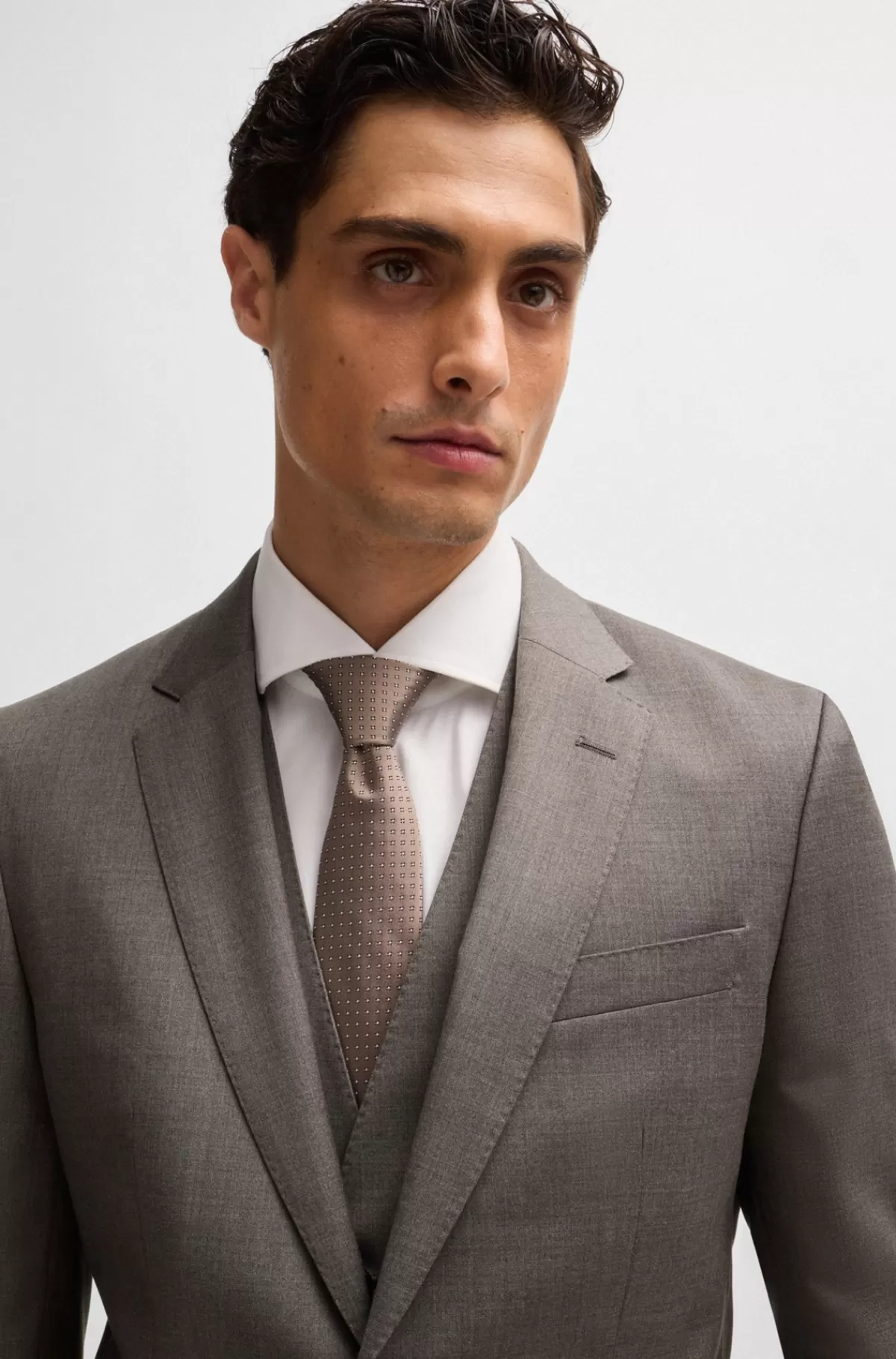 HUGO BOSS Jakkesæt I Meleret Uld Med Stræk Og Slim Fit Brun Fashion