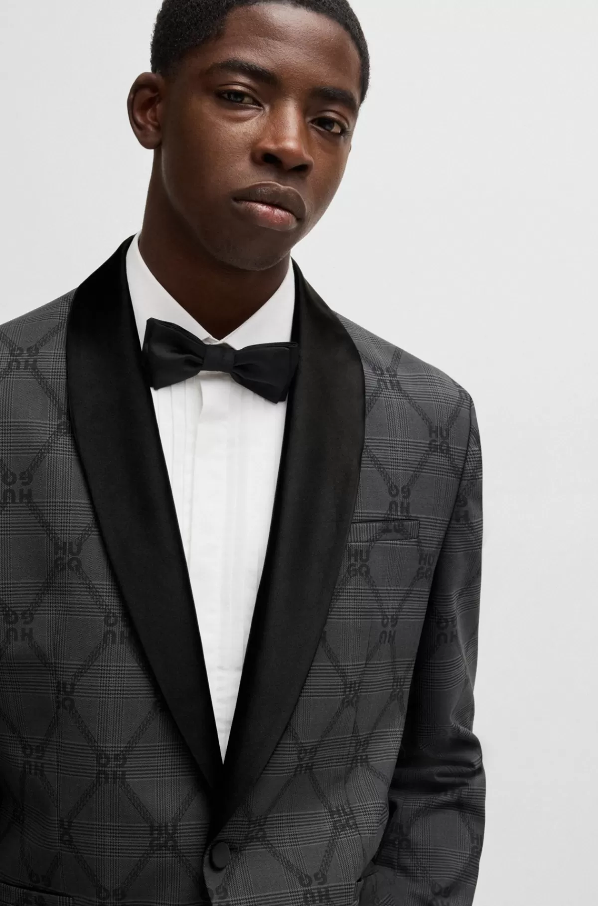 HUGO BOSS Jakkesæt I Moderne Snit Med Kædeprintet Twill Grå Best